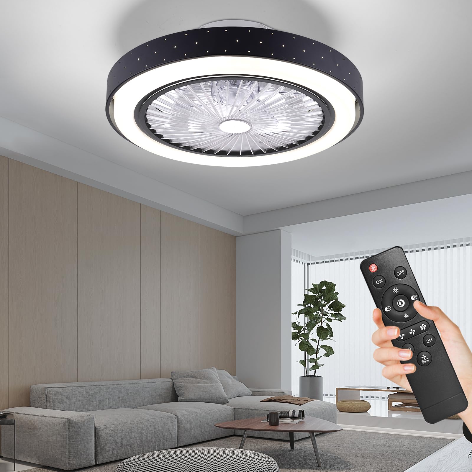 POWROL Bladeless Low Profile Ceiling Fan with Lights - 19