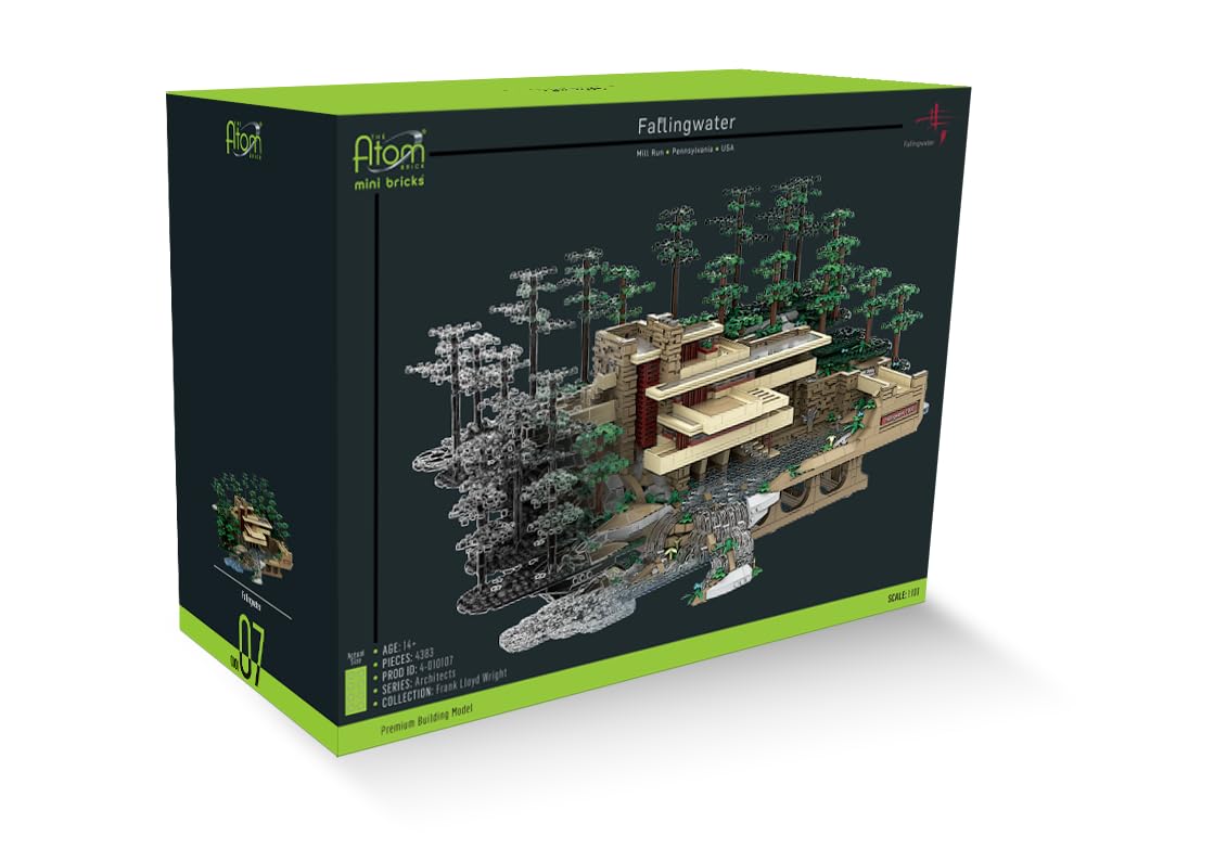 Atom Brick Fallingwater Architectural Building Set - 3D Puzzle Model Kit for Adults & Teens - Perfect for Home Decor, Gift, and STEM Learning