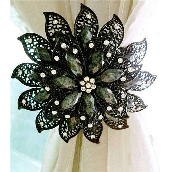 Pearl Simon Flower Shaped Rhinestone Magnetic Curtain Tiebacks - Elegant Window Drapery Holder for Living Room & Bedroom Decor