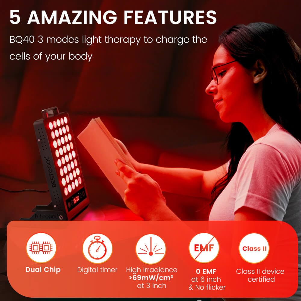 Bestqool Red Light Therapy Device - 50W Dual Chip 660nm & 850nm Clinical Grade LED Light Therapy for Face & Body Pain Relief - Portable Infrared Light Therapy for Muscle Recovery, Skin Rejuvenation & Joint Pain - Perfect for Home Use, Gym Recovery & Spa Treatments