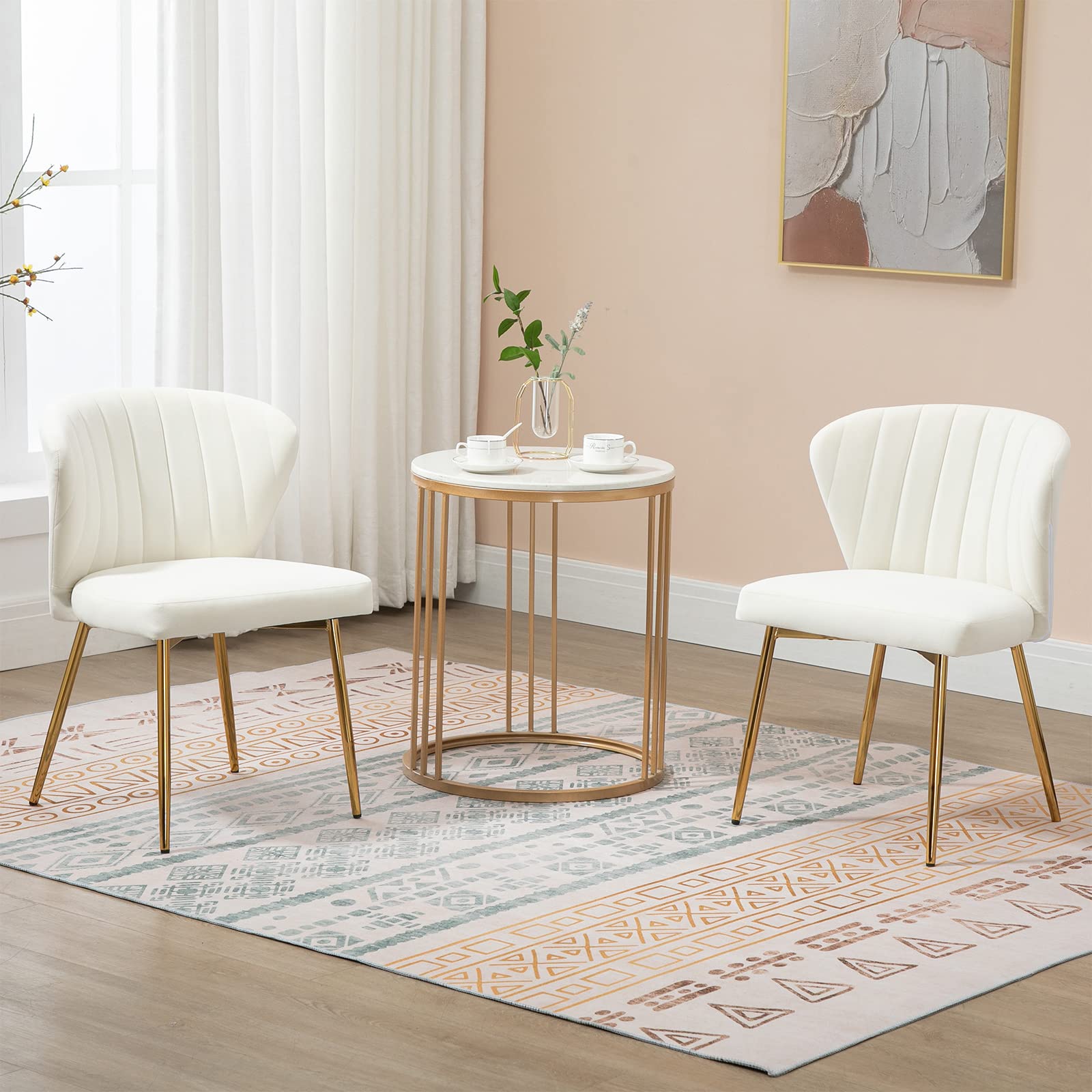 Luxury Velvet Dining Chairs Set of 2 - Modern Upholstered Accent Chairs with Golden Metal Legs for Living Room, Kitchen, Dining Room & Patio - Perfect for Home Decor, Dinner Parties & Cozy Reading (White, 2-Pack)