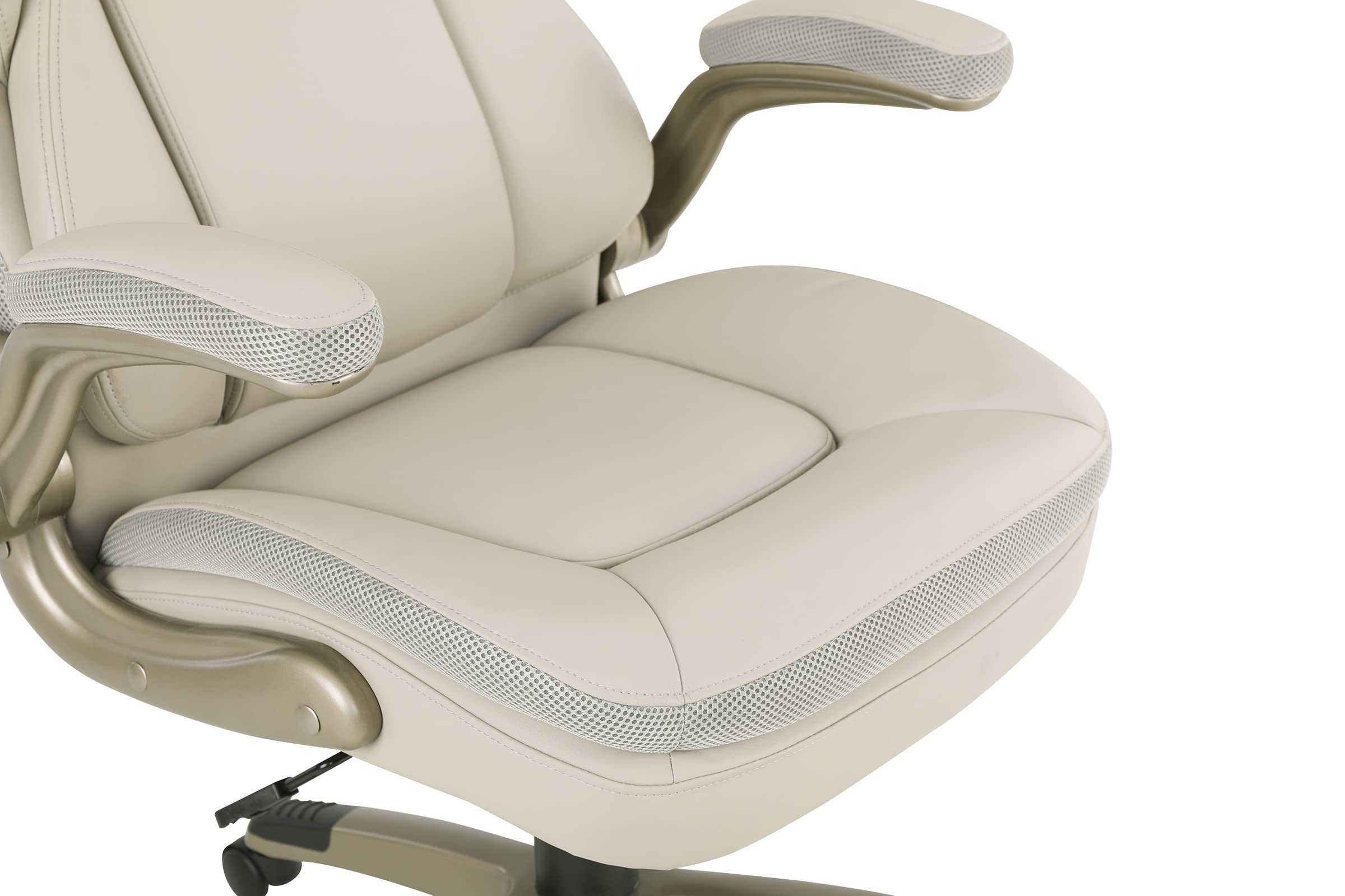Office Star ECH Series Executive Bonded Leather Office Chair with Lumbar Support & Adjustable Arms - Taupe with Cocoa Base | Ergonomic Desk Chair for Home Office, Gaming & Workspace Comfort