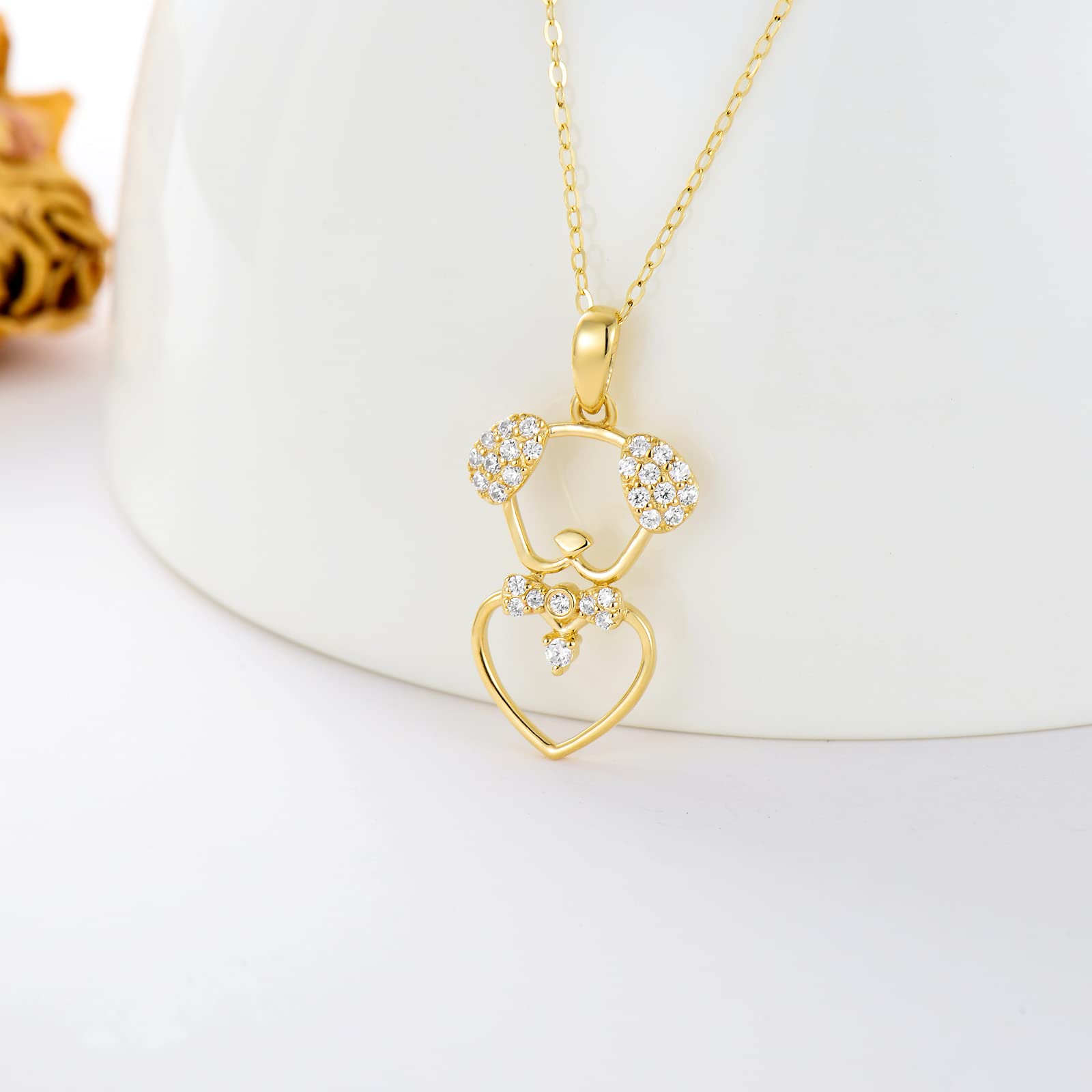 14K Real Gold Dog & Dragonfly Pendant Necklace for Women - Yellow Gold Animal Lover Jewelry Gift (16+1+1 inch) - Perfect for Birthday, Christmas & Everyday Wear