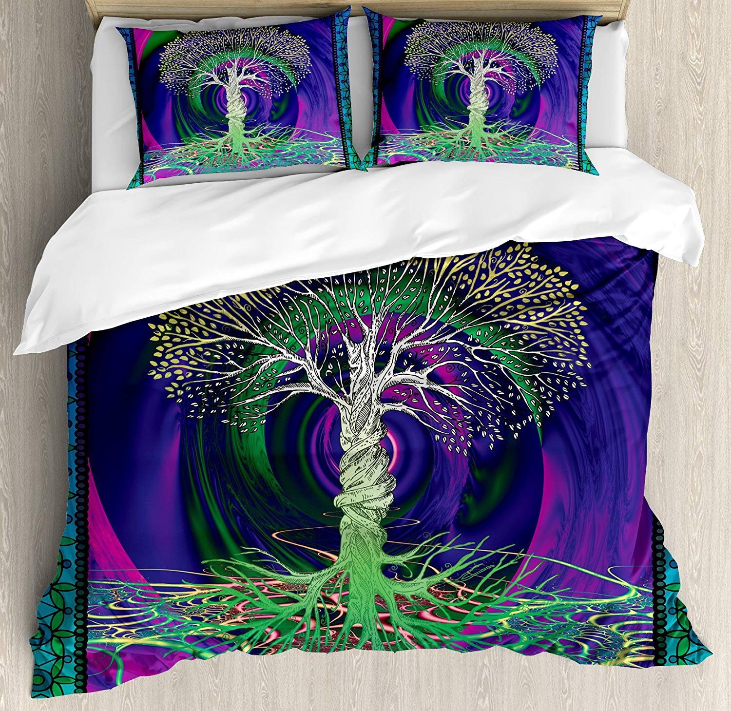 3-Piece King Size Bedding Set - Psychedelic Tree of Life Duvet Cover with Gothic Background & 2 Pillow Shams | Nature-Inspired Comfort for Modern Bedrooms | Perfect for Gothic, Bohemian or Fantasy Themed Decor