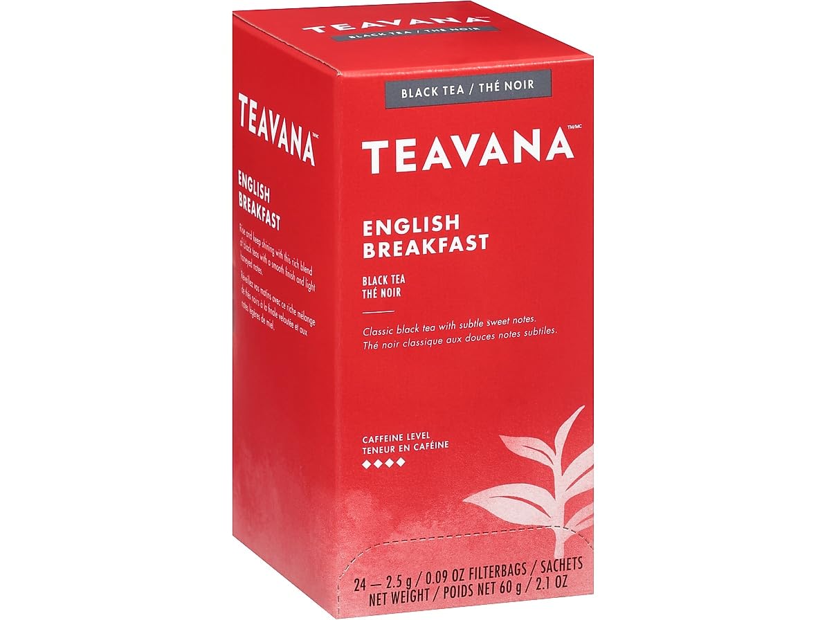 Premium Teavana English Breakfast Black Tea Bags - 24 Count Box | Rich & Robust Flavor | Perfect for Morning Boost, Afternoon Pick-Me-Up & Tea Parties