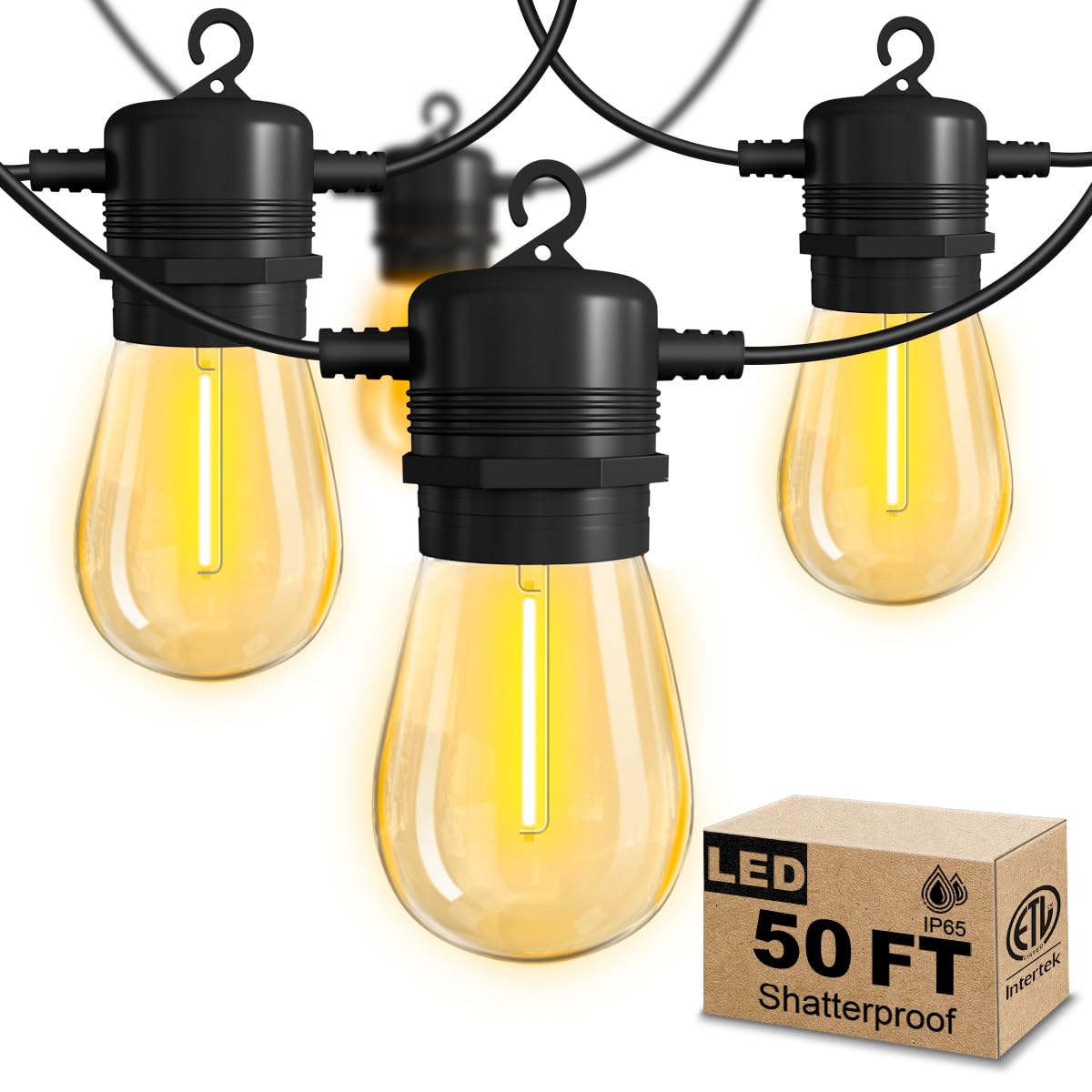 Dreamland 50FT Outdoor String Lights with 16 S14 Shatterproof LED Bulbs (1 Spare Included) - Waterproof Hanging Lights for Backyard, Deck, Porch, Garden & Party Decor - Perfect for Outdoor Gatherings, Wedding Decorations & Patio Lighting