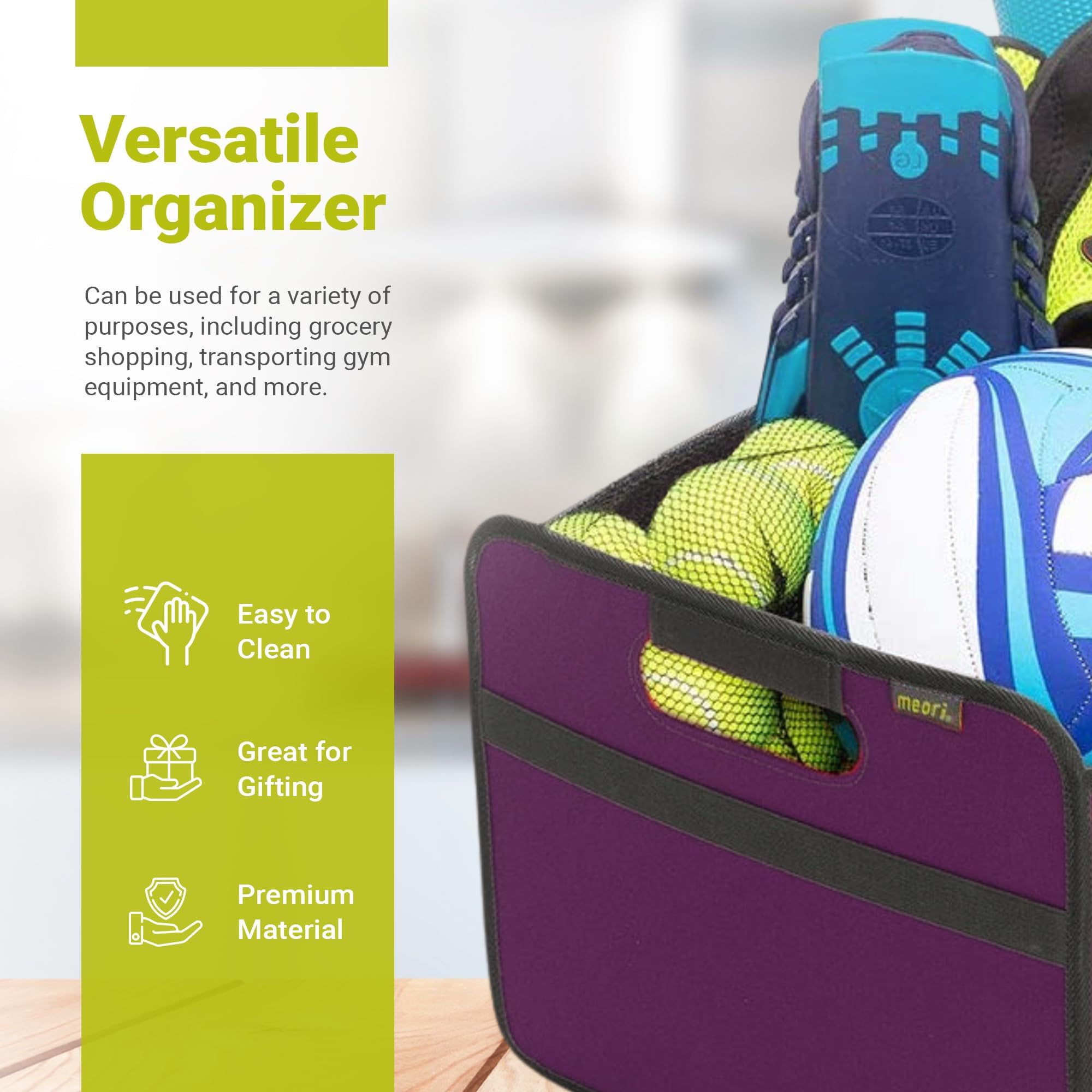 Meori Large Collapsible Trunk Organizer - 2 Compartments for Car & SUV Storage | Grocery Shopping & Travel