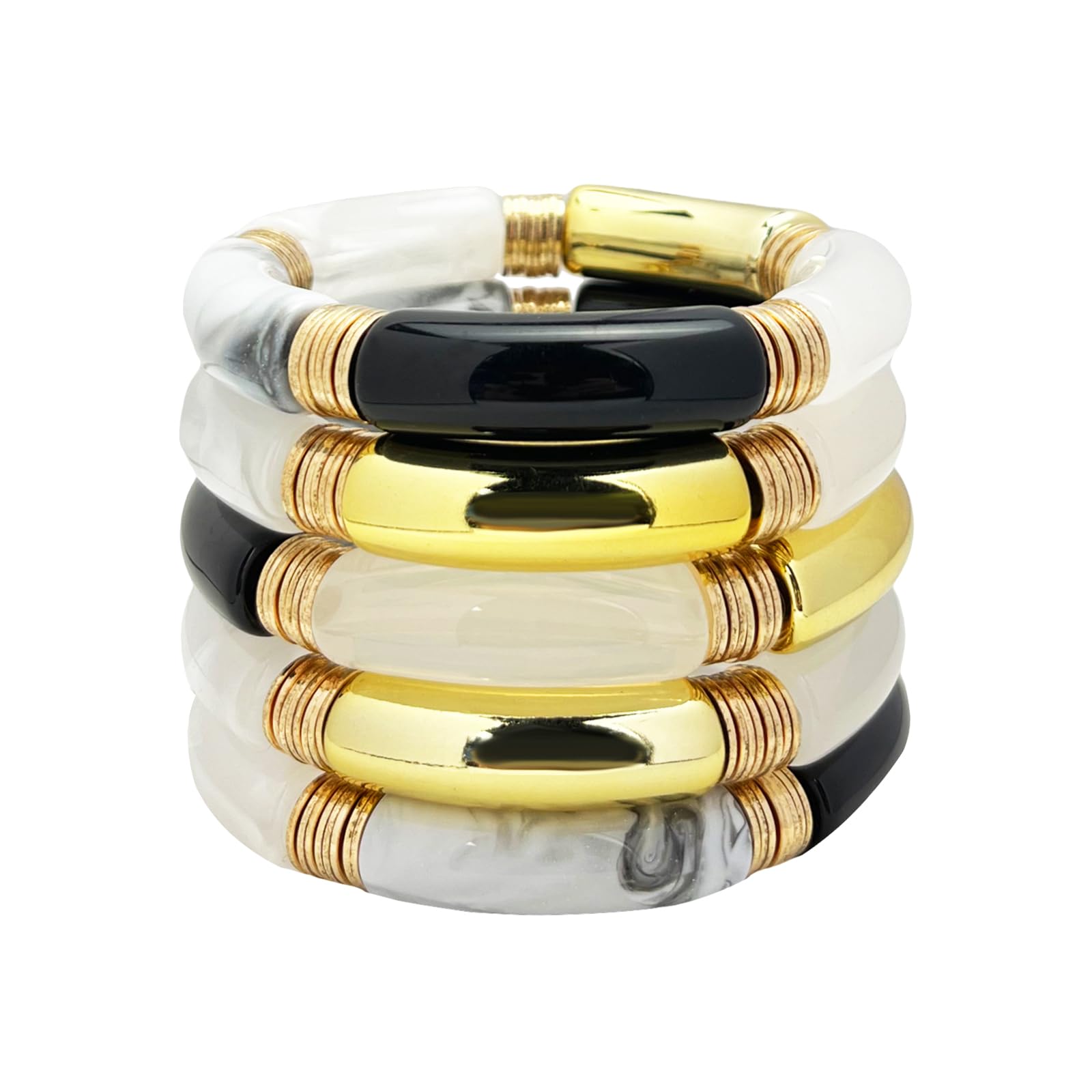 FUNOJOY Summer Chunky Curved Stackable Acrylic Beaded Stretch Bracelets for Women & Teen Girls - Boho Fashion Jewelry Gift for Beach, Party & Everyday Wear