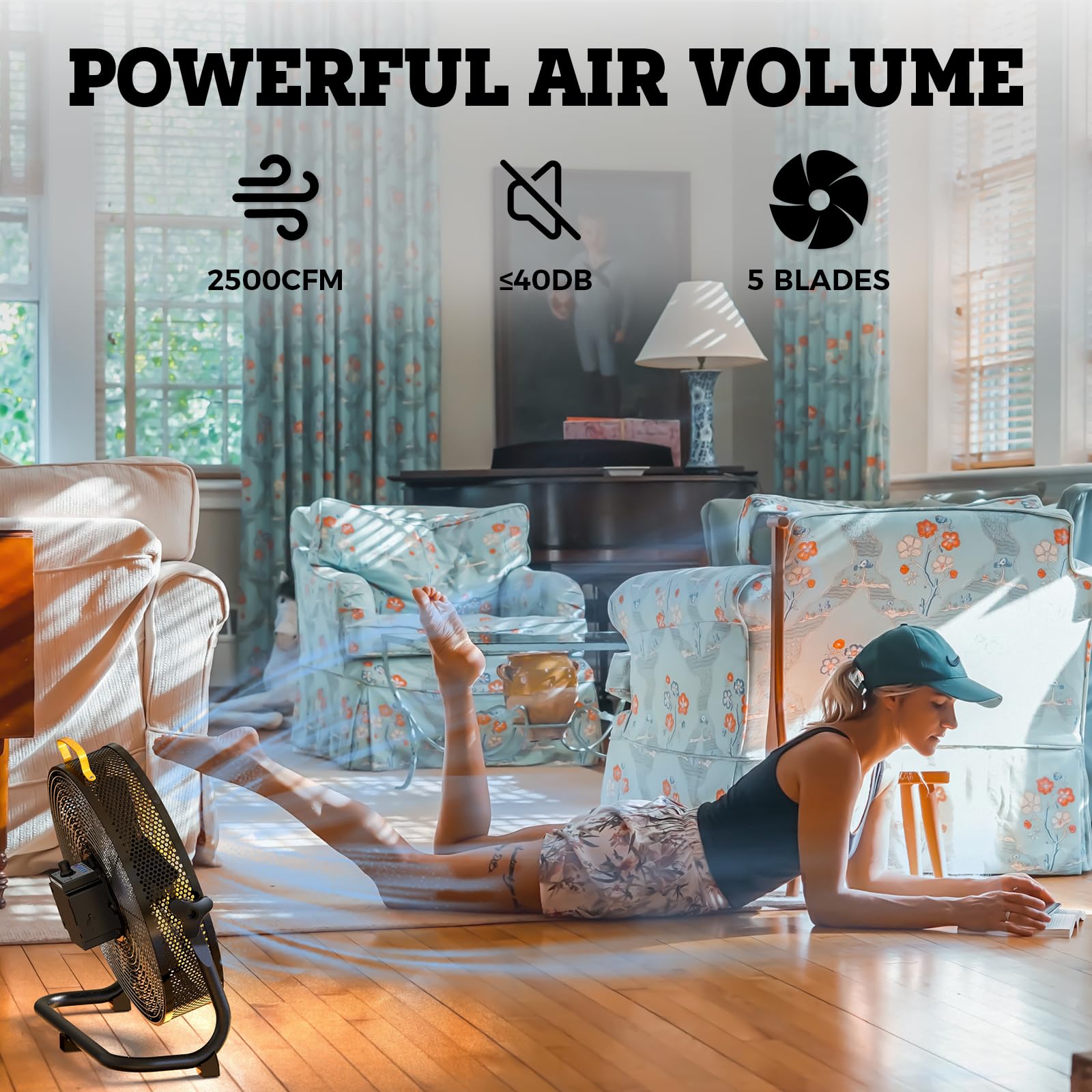 QF16 16 Inch High Velocity Rechargeable Floor Fan - 15000mAh Battery, Fast Charging, 2500 CFM - Perfect for Patio, Gym, Camping, Travel & Backyard Use | Indoor & Outdoor Cooling Solution for Home, Office & Events