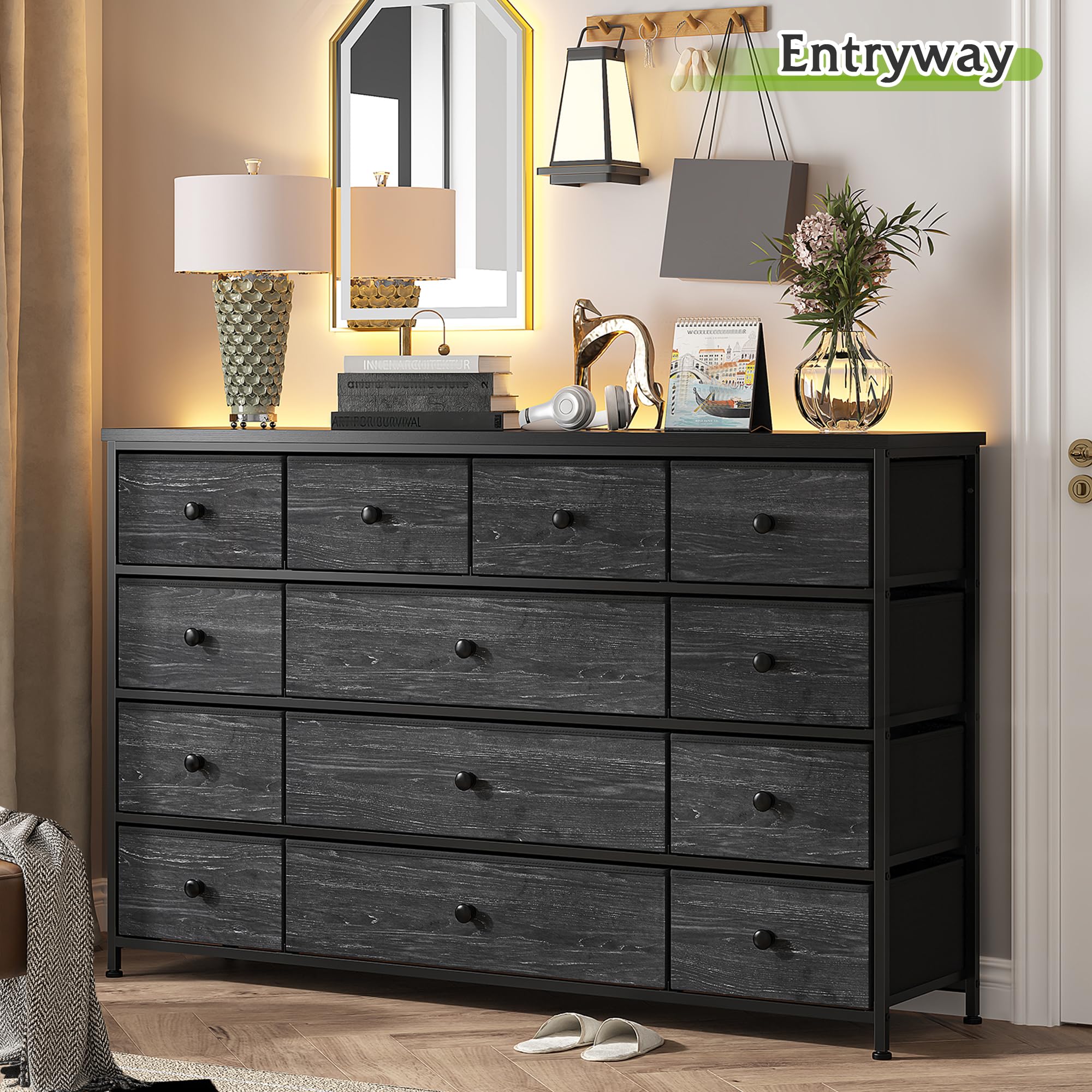 13-Drawer Black Dresser for Bedroom & Closet - 55