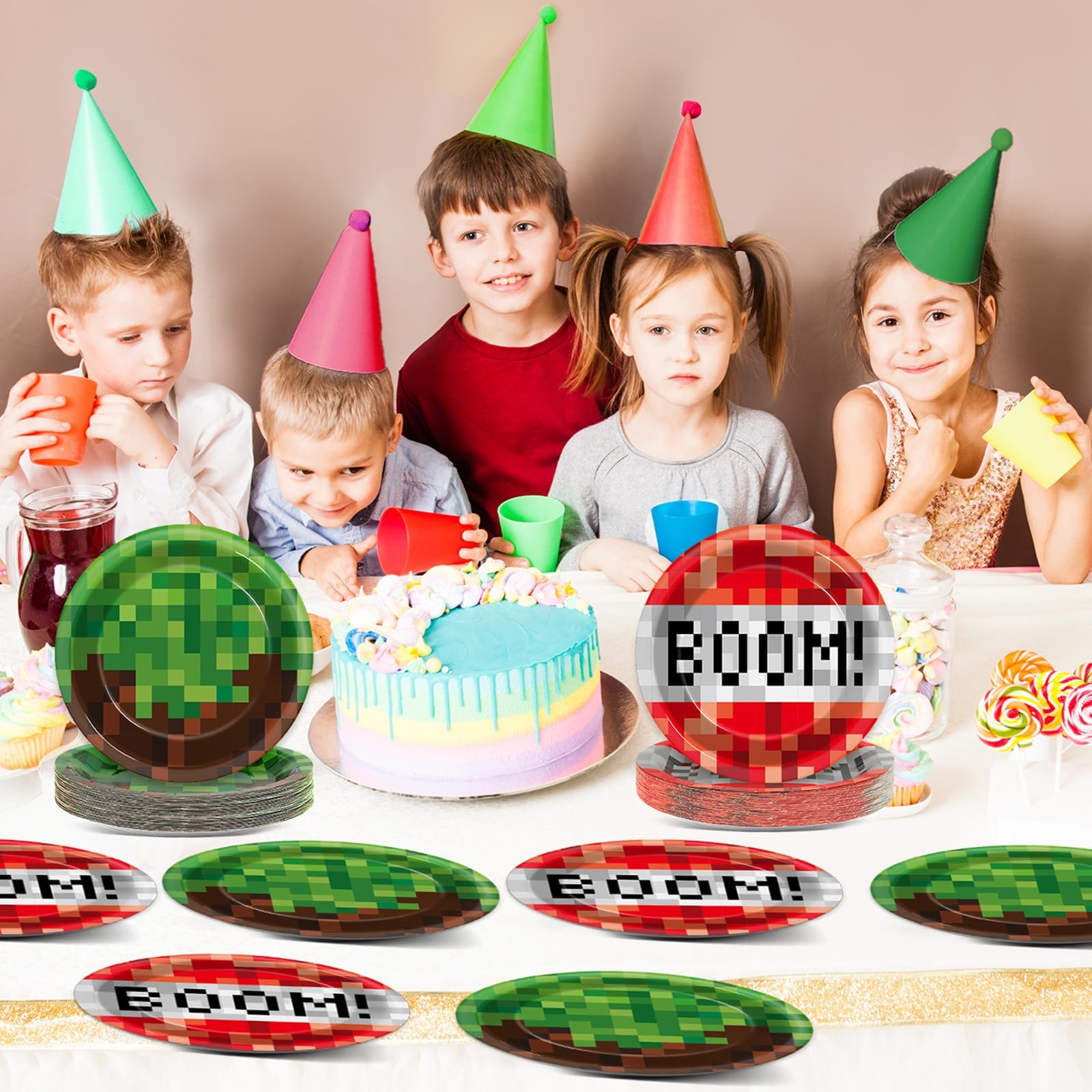 50 PCS 7-Inch Pixel Birthday Party Plates - Disposable Video Game Themed Paper Plates for Boys & Girls - Perfect for Mining Pixel Party Decorations, Dessert Serving & Gaming Birthday Celebrations