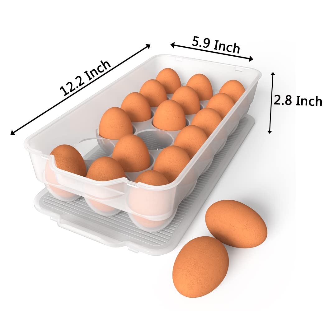 WYT Clear Covered Egg Holder 3-Pack - Plastic Refrigerator Egg Storage Container with Lid Holds 18 Eggs - Perfect for Kitchen Organization & Fridge Space Saving