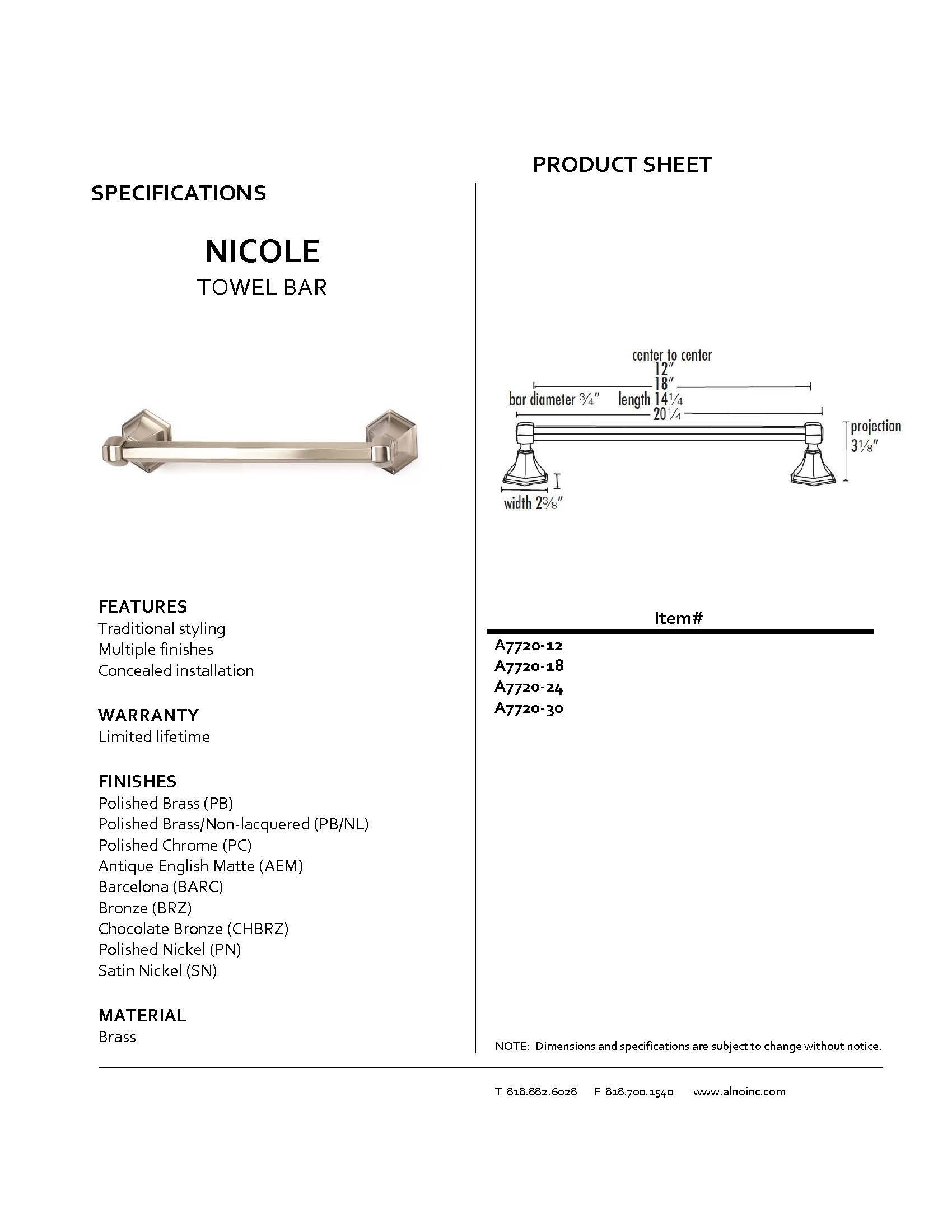 Nicole Traditional Towel Bars 30-Inch Bathroom Hardware in Satin Nickel Finish - Perfect for Bathroom, Spa, and Hotel Decor