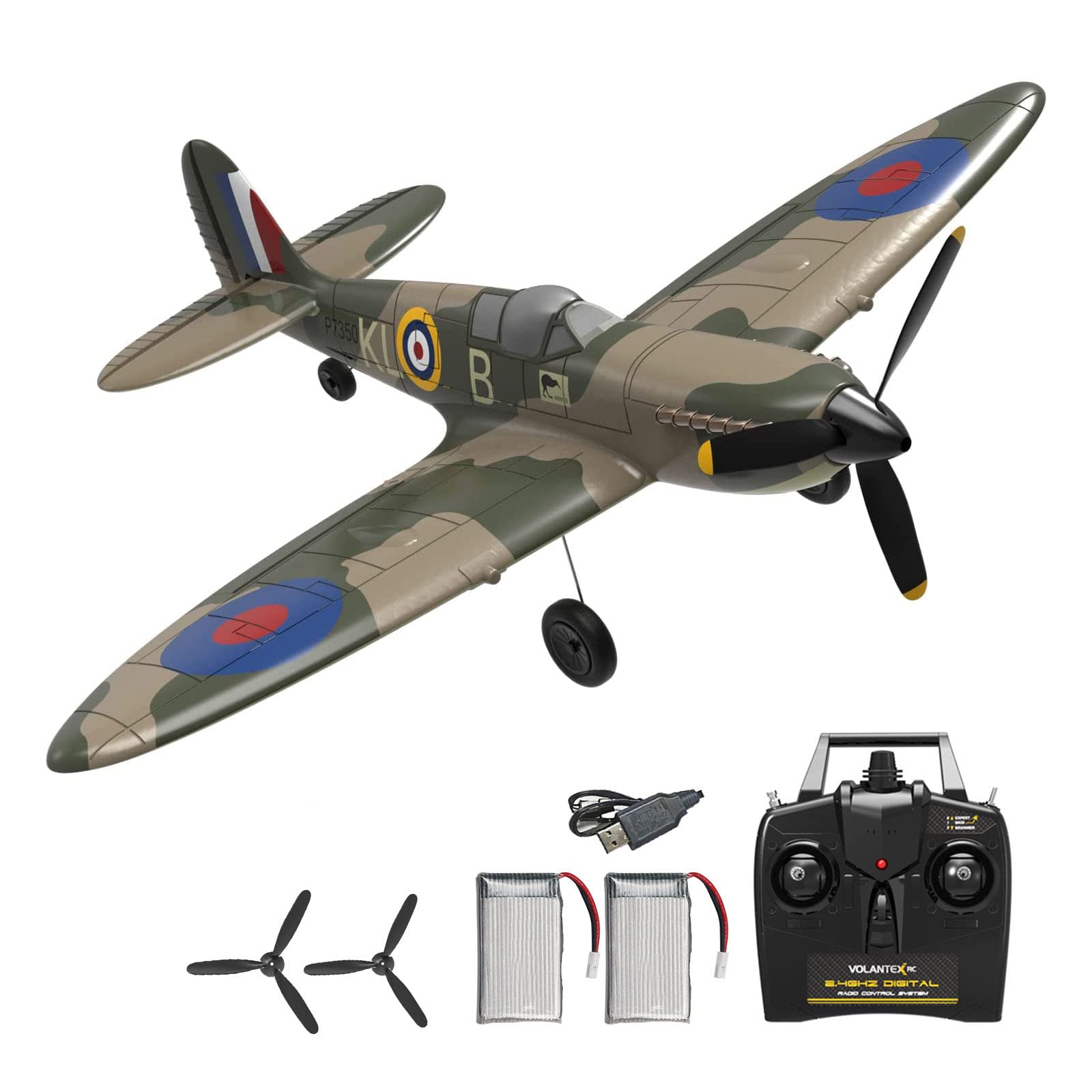 2.4G 4CH RC Airplane Spitfire War Bird with 6-Axis Gyro & 2 Batteries - RTF Remote Control Fighter Plane for Aerobatic Flying - Perfect for Outdoor Hobbyists and RC Enthusiasts