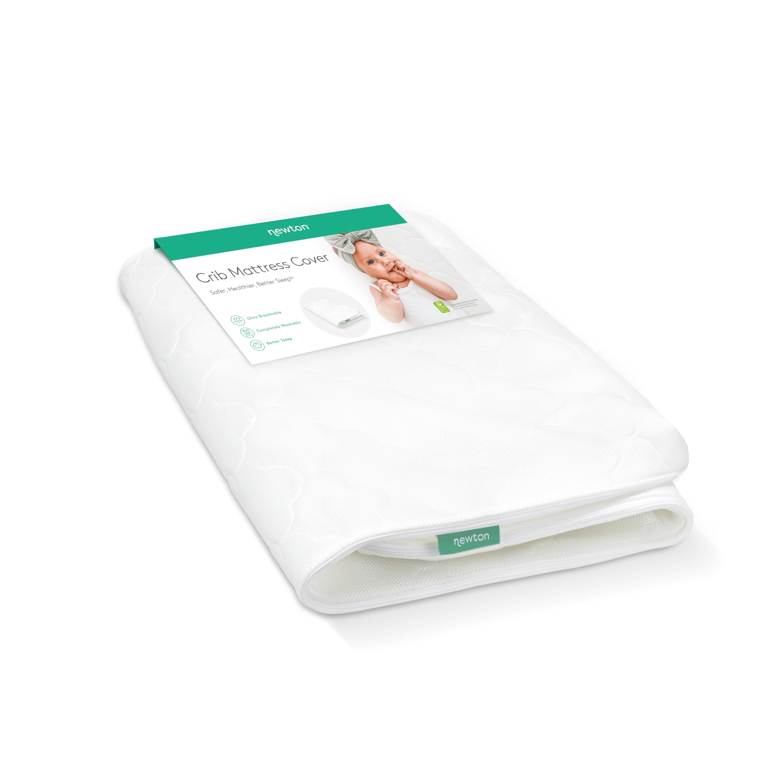 Newton Baby Waterproof Crib Mattress Cover - Ultra-Breathable, Reduces Suffocation Risk, Fits Original & Waterproof Newton Mattress, Non-Toxic, Machine Washable - White (Cover Only) | Perfect for Safe Infant Sleep & Daycare Use