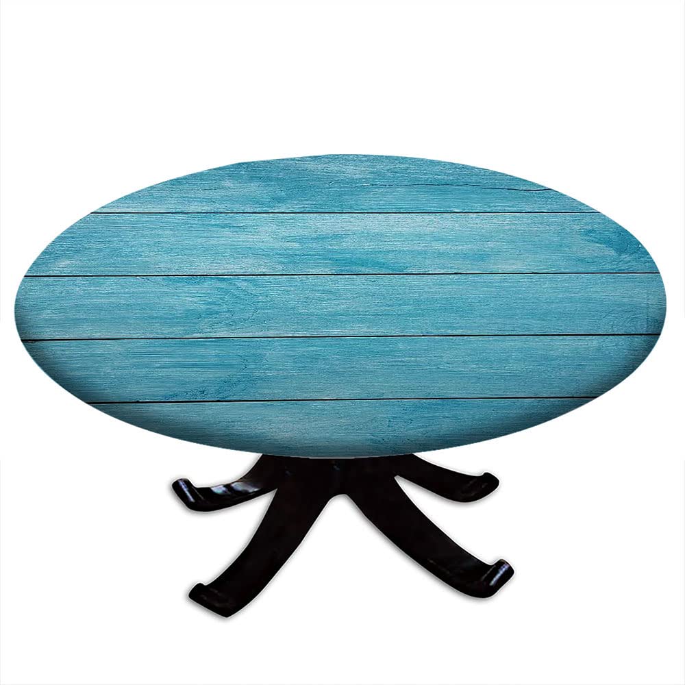Wood Plank Round Tablecloth - Elastic Edge Waterproof Wipeable Vinyl Table Cover with Wood Texture Print - Fits 52 Inch Dining Table - Perfect for Buffet Parties, Camping & Outdoor Picnics