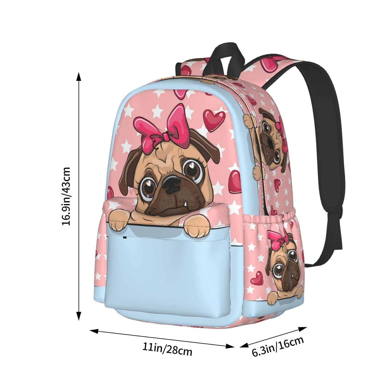**Delerain 17 Inch Laptop Backpack - Cute Cartoon Pug Dog Design, School Bookbag & Casual Daypack for Men & Women - Perfect for School, Work, Camping, Hiking, Picnic, Beach & Travel**