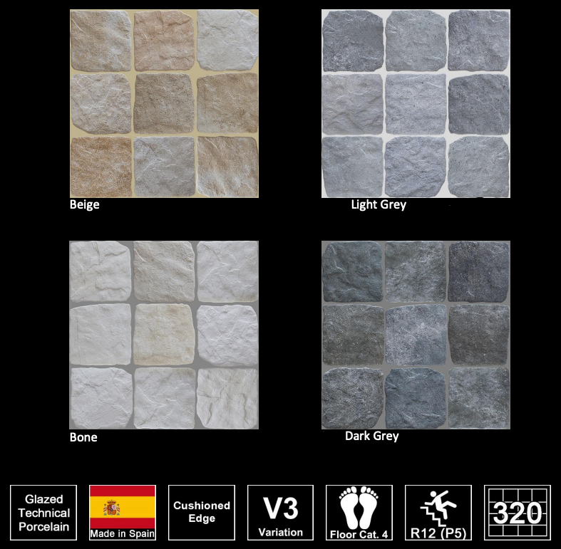 Beige Settlers Cobble Stone 150 x 150mm Porcelain Tile - Natural Stone Look Floor & Wall Tile for Patio, Garden, Walkway, and Outdoor Decor