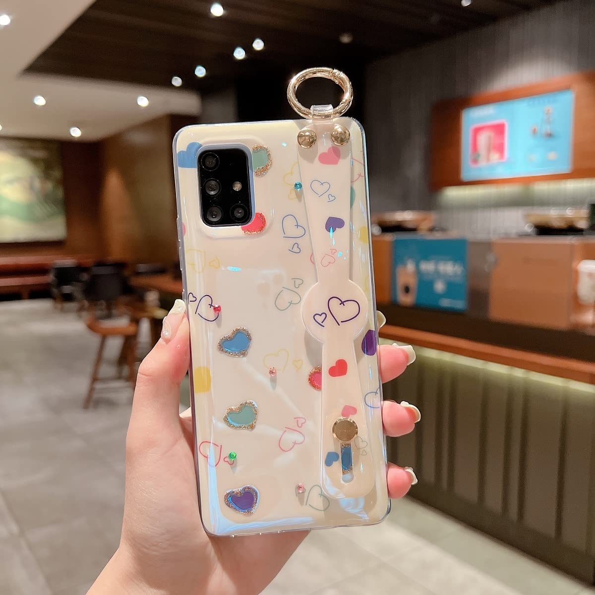 Samsung Galaxy A71 5G Case - Cute Glitter Bling Cartoon Design with Wrist Strap & Kickstand | Shockproof TPU Soft Protective Phone Cover for Women & Girls | Perfect for Daily Use, Work & Travel