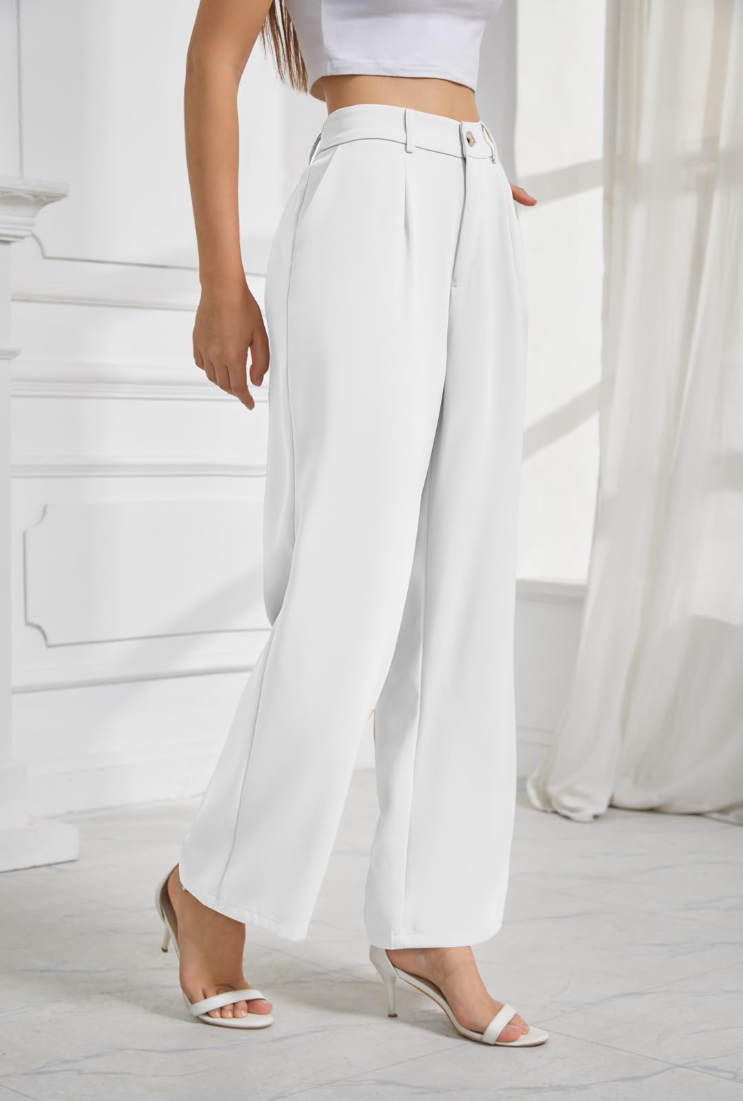 Women's High Waisted Wide Leg Business Casual Pants - Straight Leg Work Trousers with Pockets - Office Wear & Professional Attire for Women | Perfect for Business Meetings, Office Work & Smart Casual Outfits