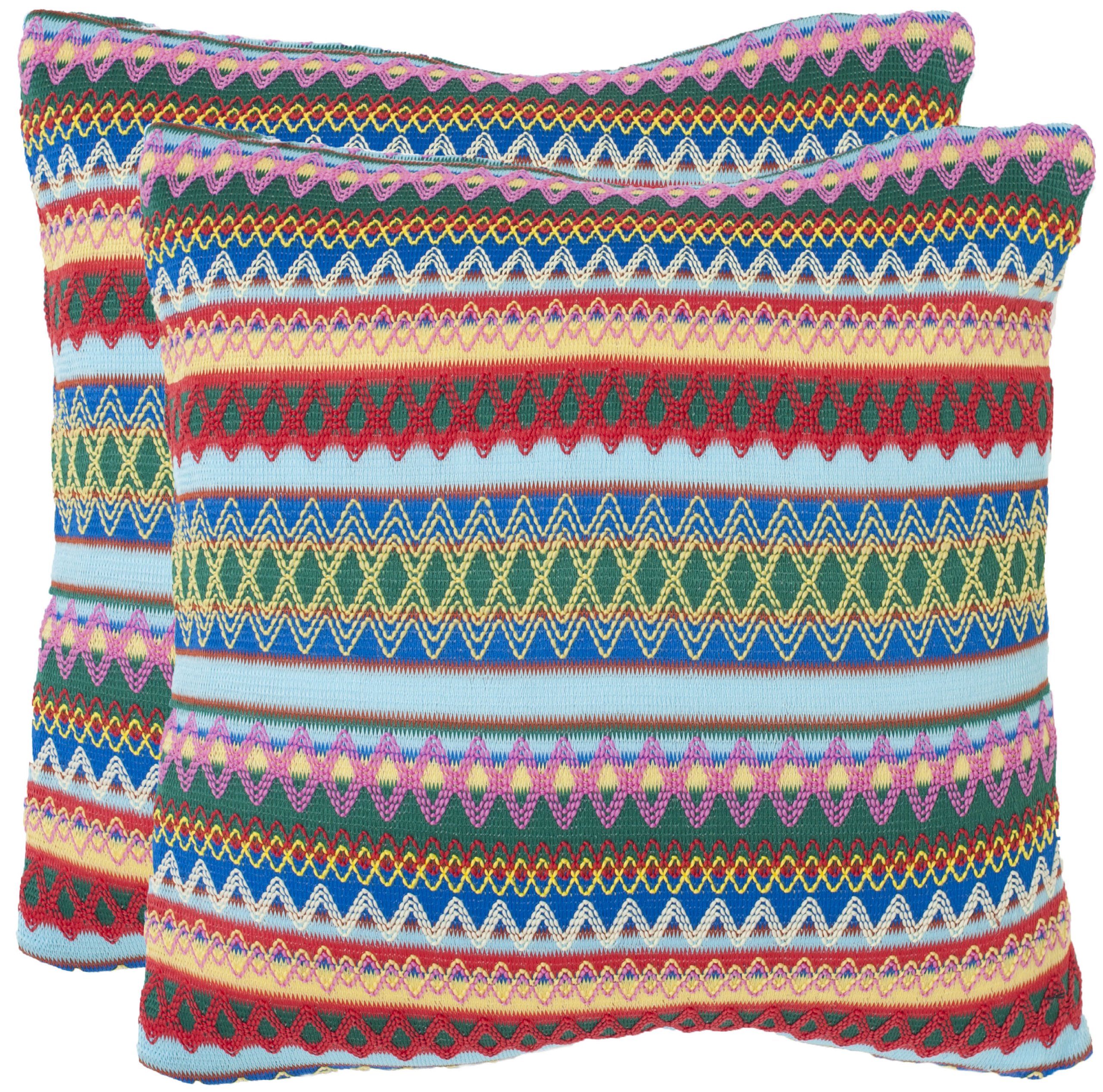 SAFAVIEH 22-Inch Zig-Zag Throw Pillow Set of 2 - Colorful Bohemian Decorative Cushions for Sofa, Bed & Living Room