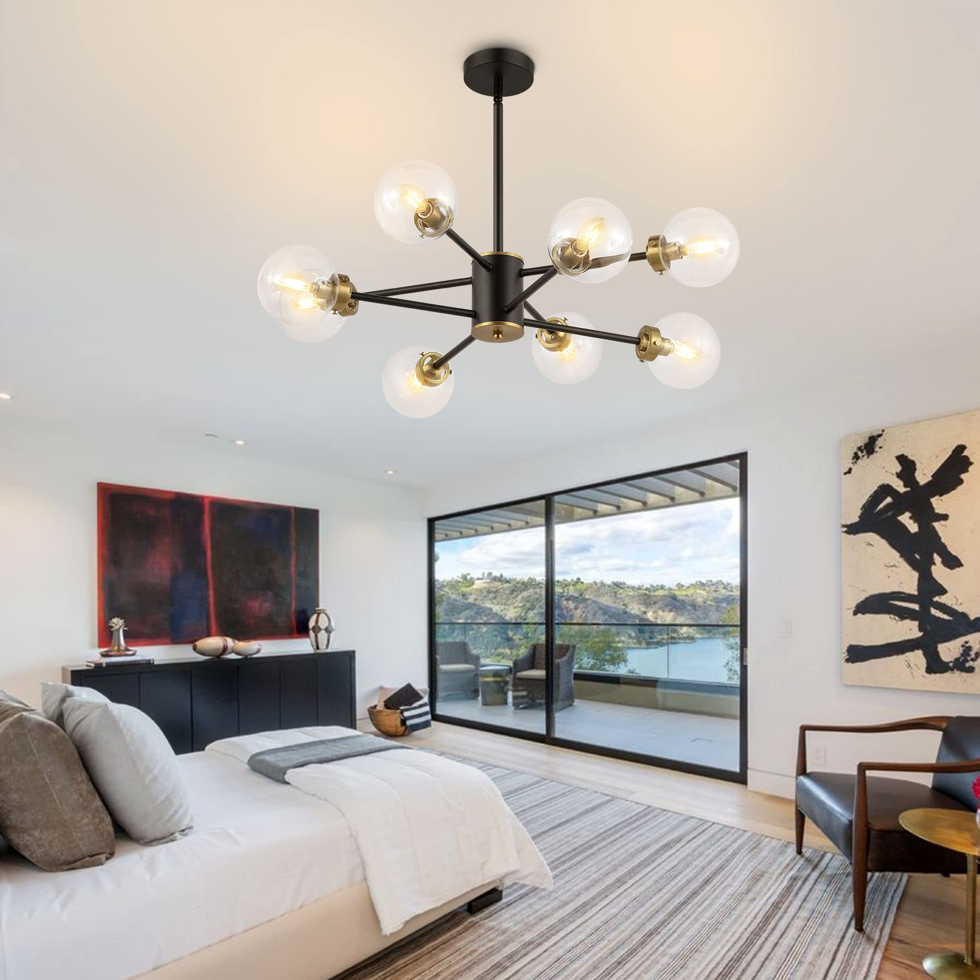WINGBO 8-Light Sputnik Chandelier - Modern Adjustable Pendant Light Fixture with 4.7