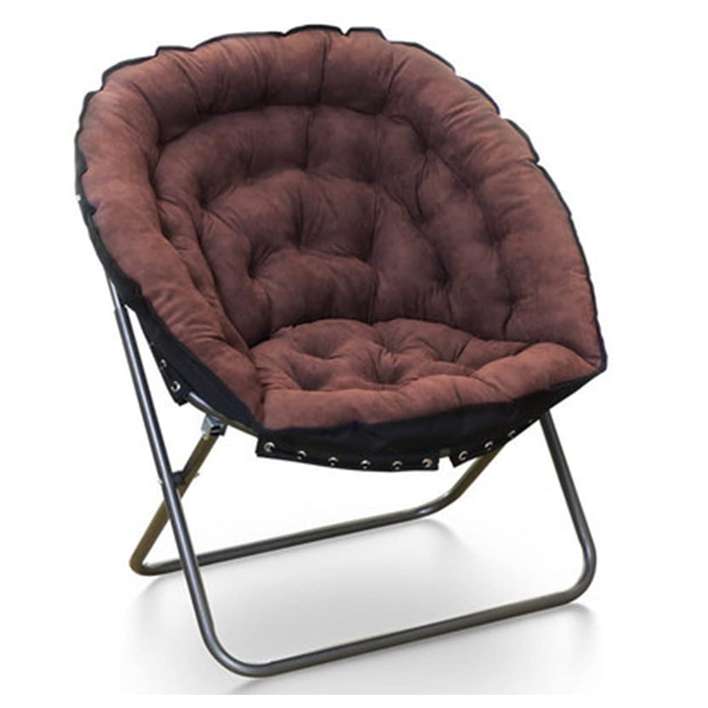 Foldable Saucer Chair - Portable Moon Lounge Chair with Soft Cushion & Steel Frame, Contemporary Accent Chair for Bedroom, Living Room or Kids Room - Perfect Gift for Adults & Children (Brown) - Ideal for Relaxing, Reading or Gaming