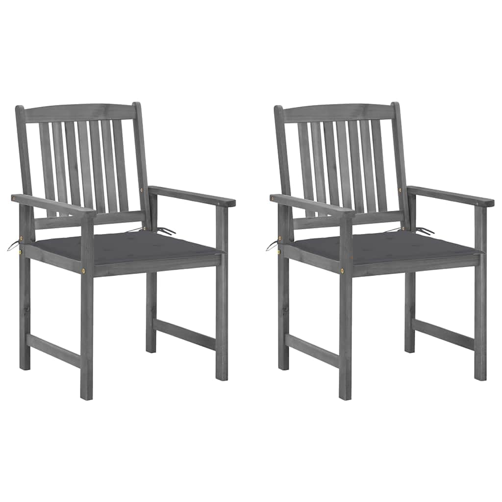 vidaXL 2-Piece Solid Acacia Wood Patio Chairs Set with Cushions - Gray Wash Finish Outdoor Furniture - Durable Farmhouse Style Seating for Garden, Deck, Poolside & Backyard Relaxation