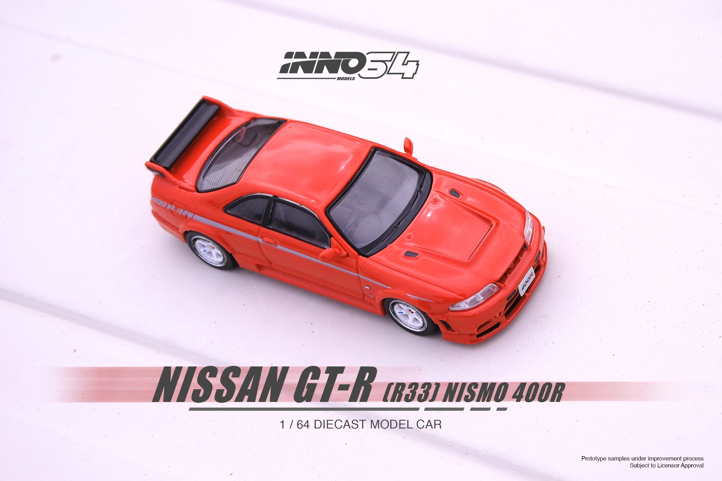 INNO64 1:64 Scale Nissan Skyline GT-R R33 NISMO 400R Diecast Model Car - Super Clear Red II - Collectible Miniature for Display, Gifts & Racing Enthusiasts