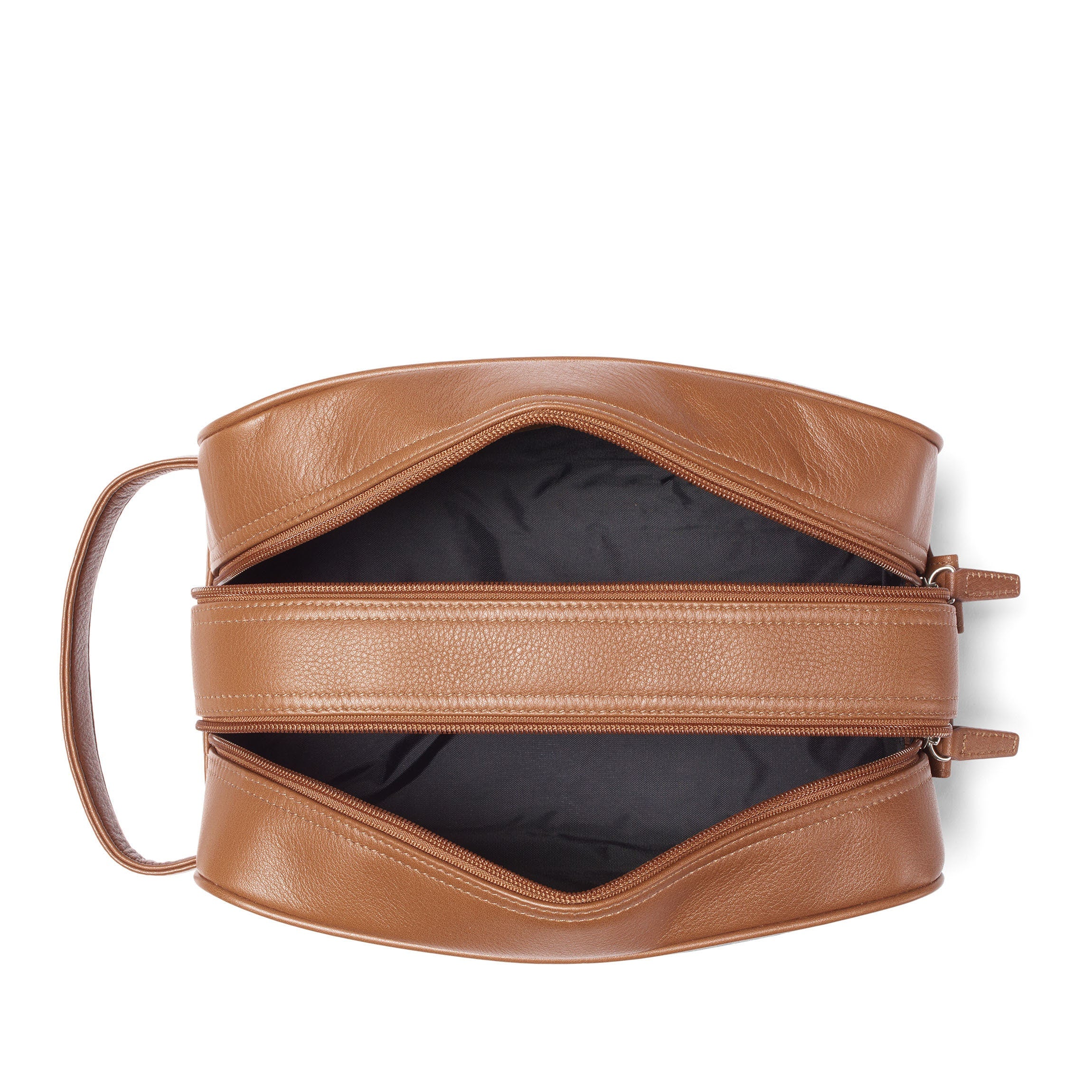 Premium Double Zip Toiletry Bag in Cognac Leather - Perfect for Travel, Gym & Daily Essentials Organization
