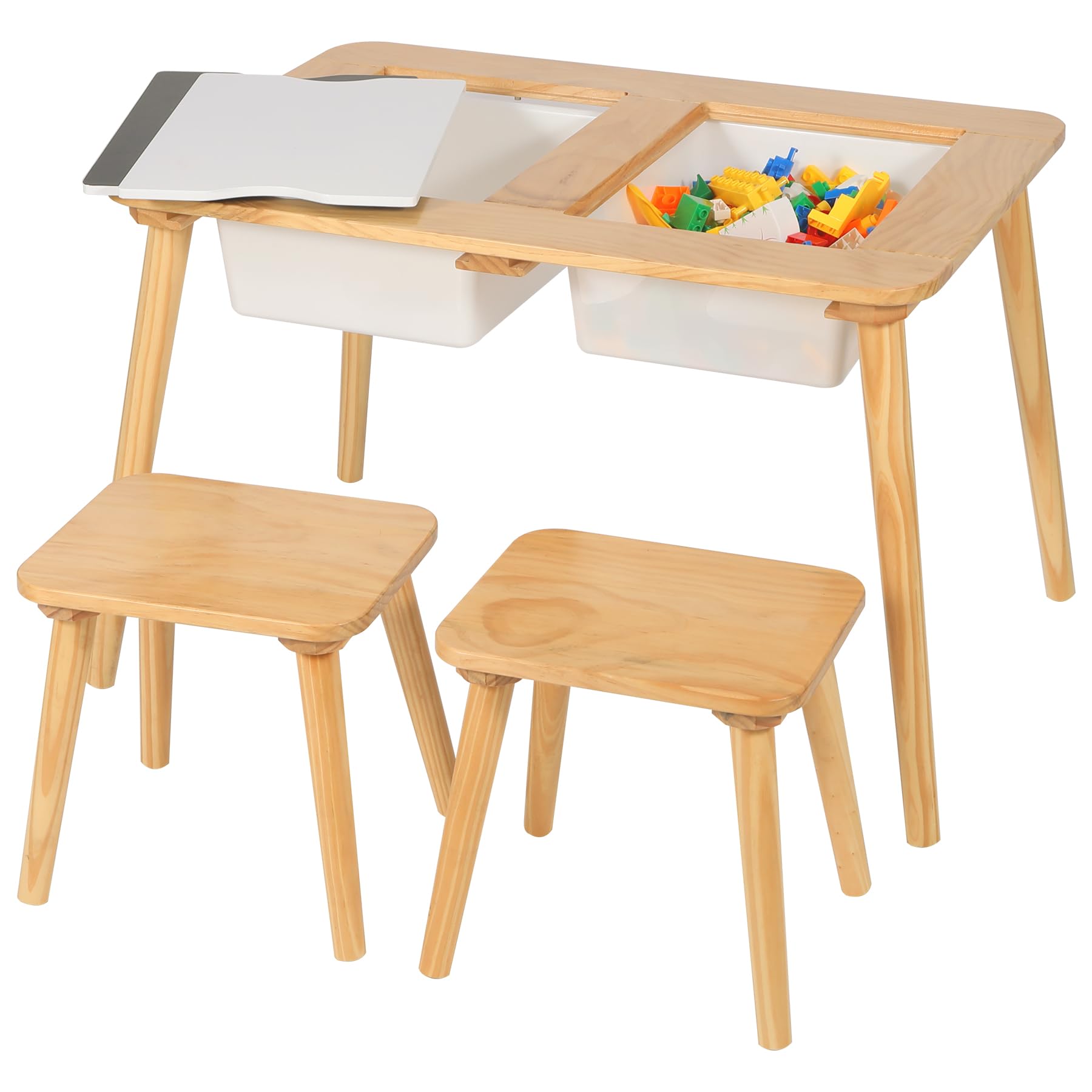 RedSwing Kids Sensory Activity Table - Multifunctional Wooden Sand & Water Play Table with 2 Storage Bins & 2 Stools for Toddlers - Indoor/Outdoor Learning Toy for Boys & Girls - Perfect for Backyard, Playroom & Preschool Sensory Play