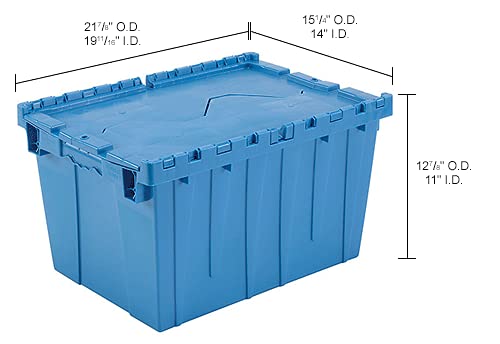 12 Gallon Heavy-Duty Flip Top Storage Tote (4-Pack) - Blue Commercial Plastic Storage Bin with Lockable Metal Hinged Lid - 21