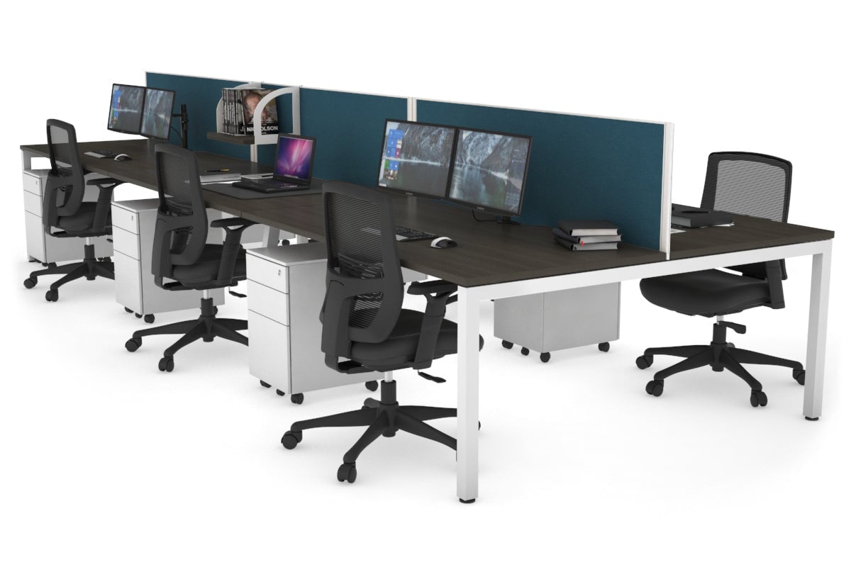 Quadro Square Legs 6-Person Office Workstation - 1800L x 800W with Cable Management - Ideal for Collaborative Workspaces & Open Office Environments