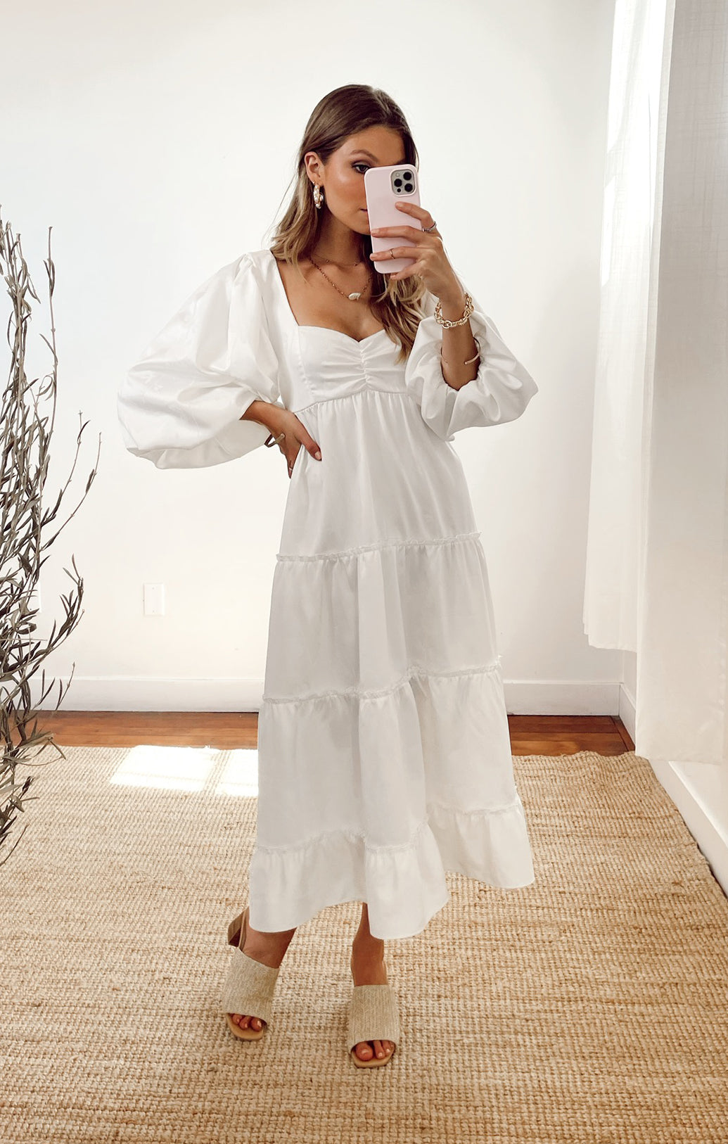 Mandi Midi Dress - White Rose Jacquard Floral Print Summer Dress for Women | Casual & Party Wear | Perfect for Beach, Wedding & Date Night