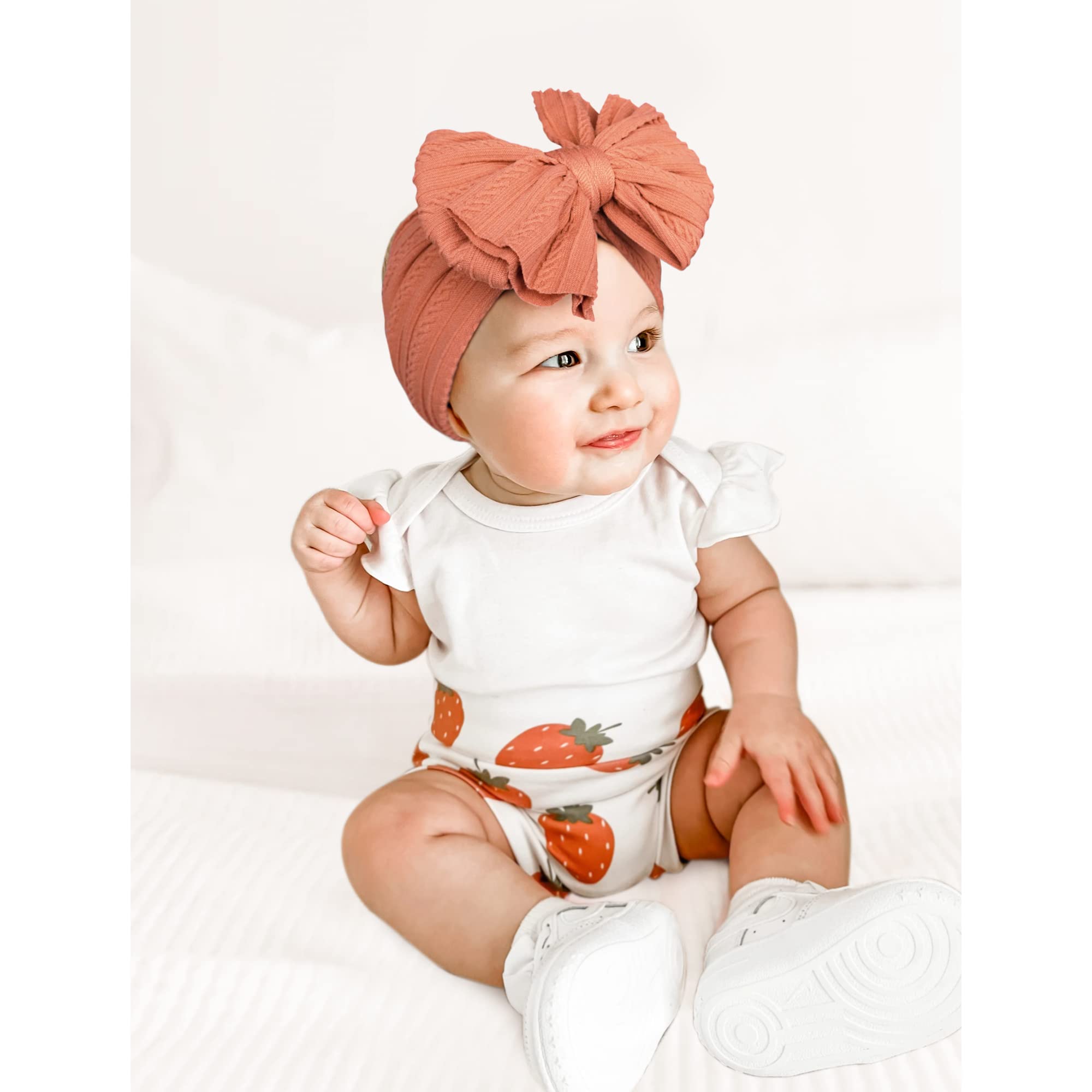 Handmade Baby Headbands - Soft Stretchy Nylon Hair Bands with Bows for Newborns, Infants & Toddler Girls (6-Pack) - Perfect for Photoshoots, Birthday Parties & Everyday Wear