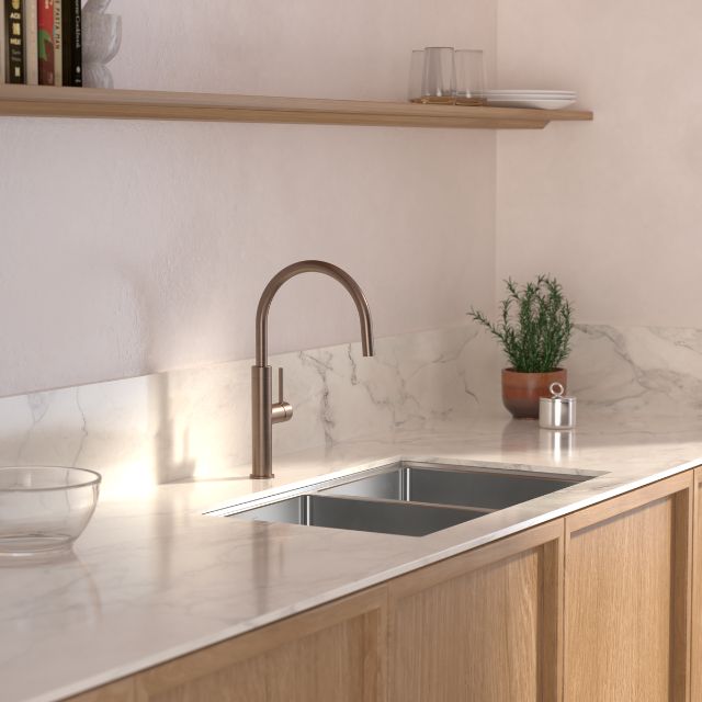Caroma Liano II Brushed Bronze Bathroom Sink Faucet - Modern Waterfall Spout for Vanity & Powder Room