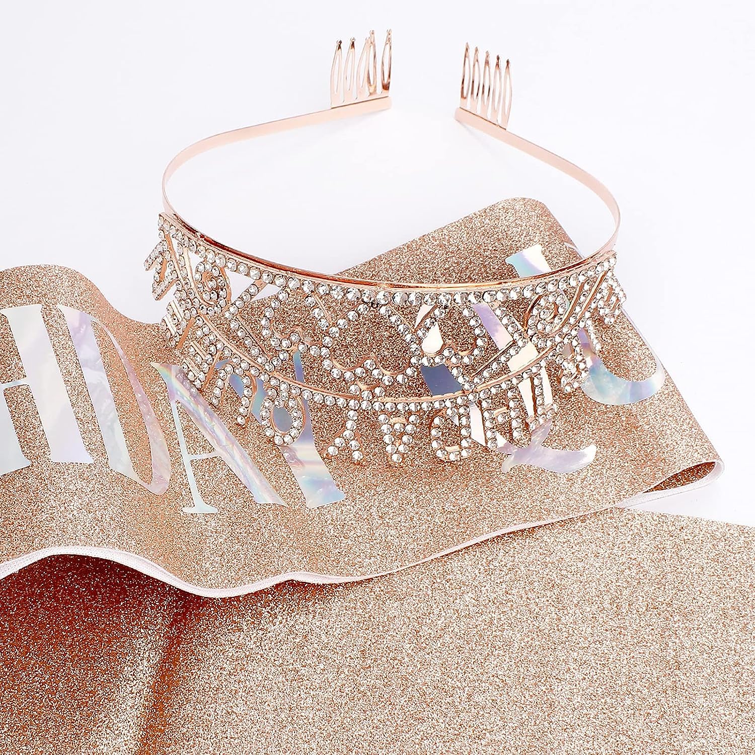 Shining Diva Fashion Birthday Sash & Crown Set - 2 Pcs | Elegant Birthday Queen Accessories | Perfect Gift for Best Friend, Sister, Teenager | Ideal for Birthday Parties, Photo Shoots & Celebrations