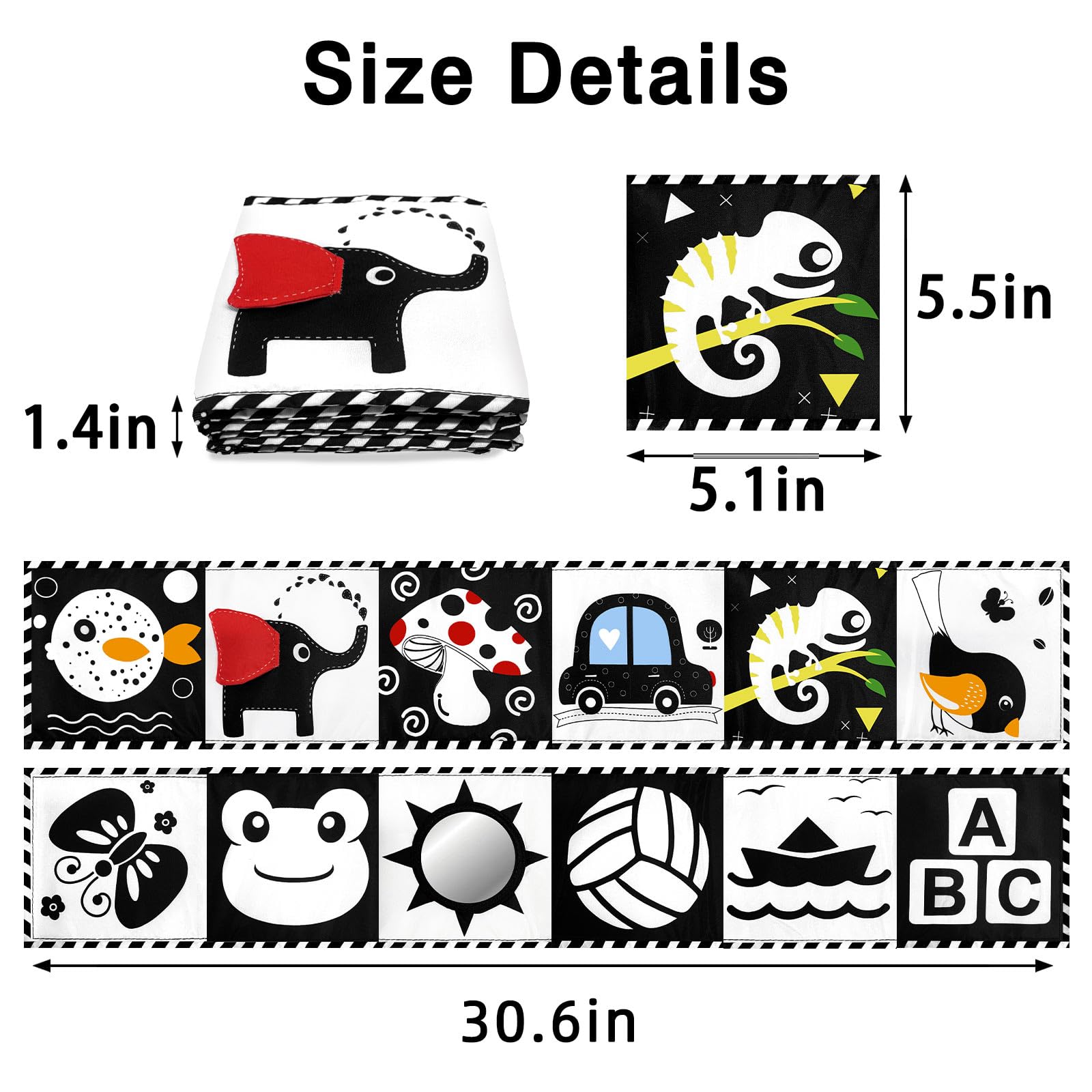 Black and White High Contrast Baby Toys for Newborns 0-6 Months - Soft Sensory Book & Tummy Time Toys for Visual Stimulation, Brain Development & Montessori Learning - Perfect Infant Gift (Elephant Design) for Nursery, Playtime & Early Education