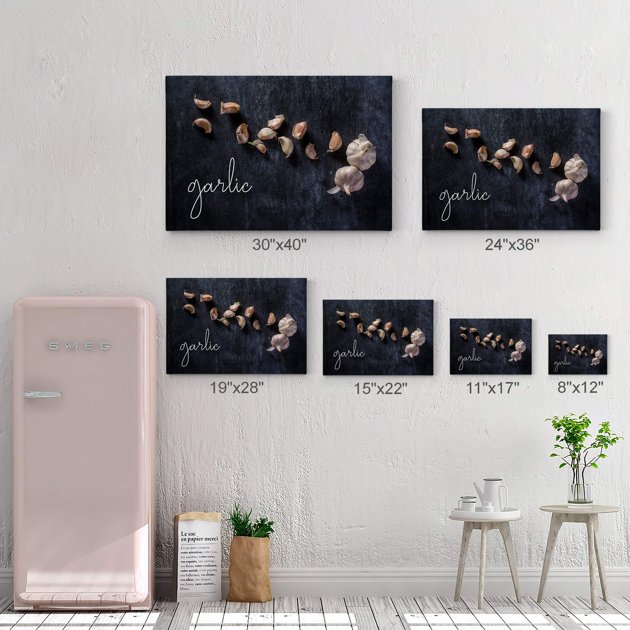 Smile Art Design Garlic Cloves Rustic Kitchen Canvas Wall Art Print - Farmhouse Decor for Dining Room, Restaurant & Cafe - Modern Housewarming Gift (30x40 Inches, Ready to Hang) - Perfect for Country Kitchens, Italian Restaurants & Cozy Home Decor