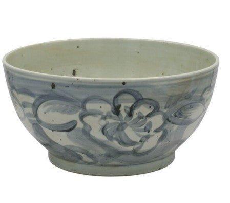 Handmade Blue and White Porcelain Bowl with Twisted Flower Design - Traditional Korean Silla Style Ceramic Dish for Tea, Rice, or Home Decor