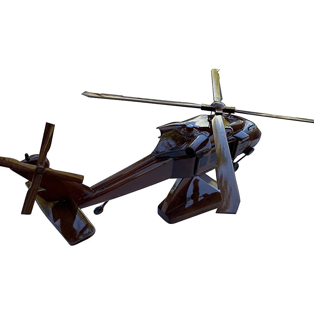 UH60 Blackhawk Helicopter Model - Mahogany Wood Desktop Display - Perfect for Military Enthusiasts, Office Decor & Gift Ideas