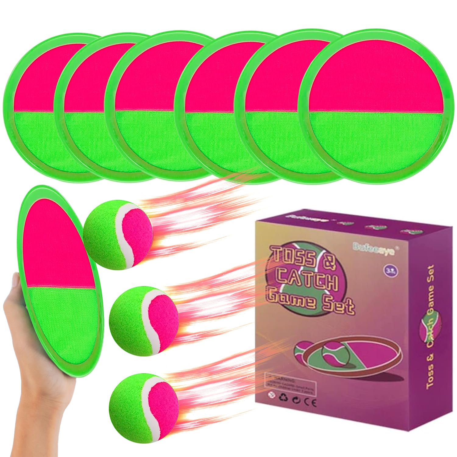Best Outdoor Toys for Kids Ages 4-8 - Toss and Catch Ball Set with 6 Paddles & 3 Balls | Fun Yard Games for Kids, Family & Adults | Perfect Birthday Gift for 3-8 Year Old Boys & Girls | Great for Backyard Play, Picnics & Beach Activities