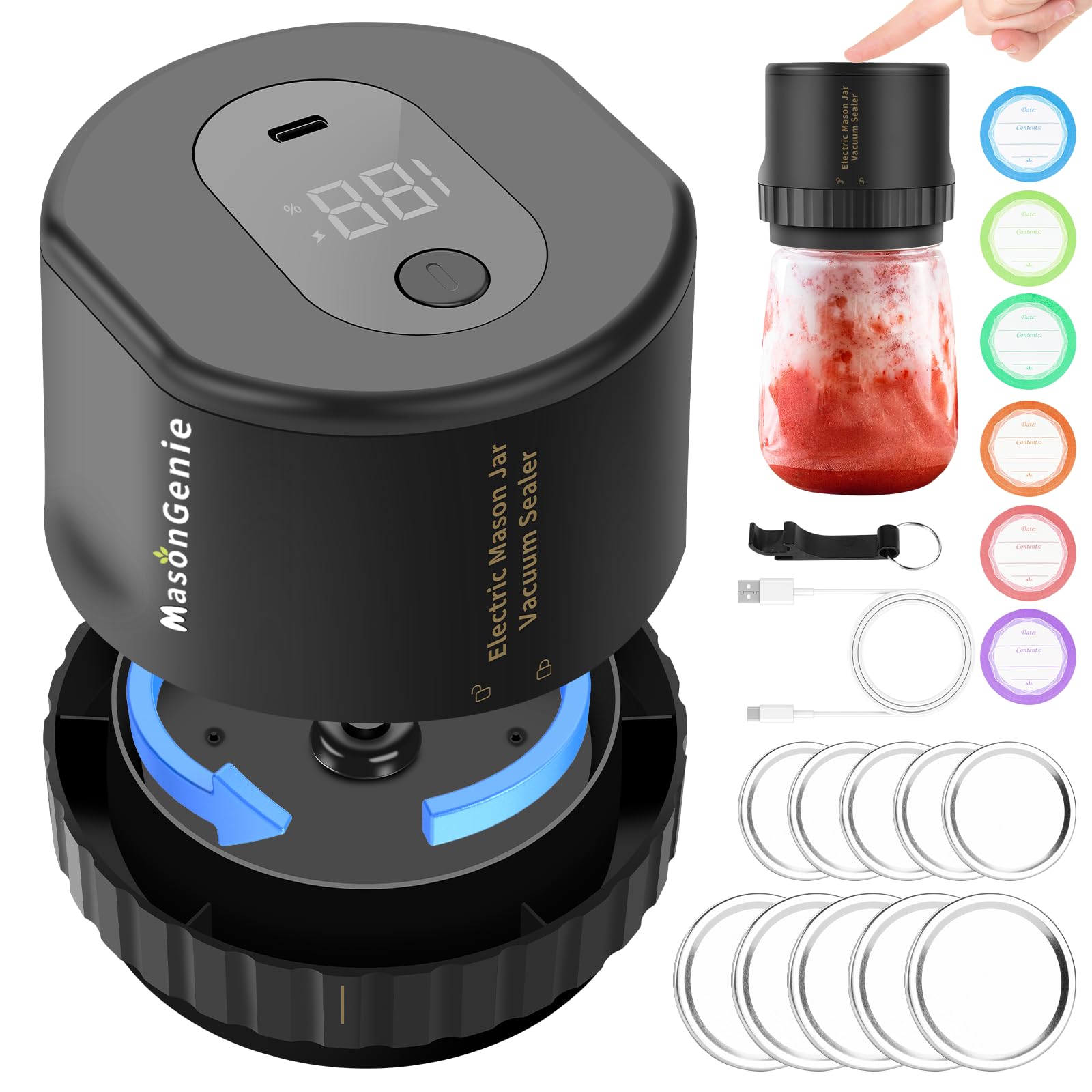 Mason Genie™ Vacuum Sealer Kit - Wide Mouth & Regular Mouth Canning Lids for Food Preservation | Airtight Storage for Jars, Dry Goods & Meal Prep | Perfect for Home Canning, Pantry Organization & Long-Term Food Storage