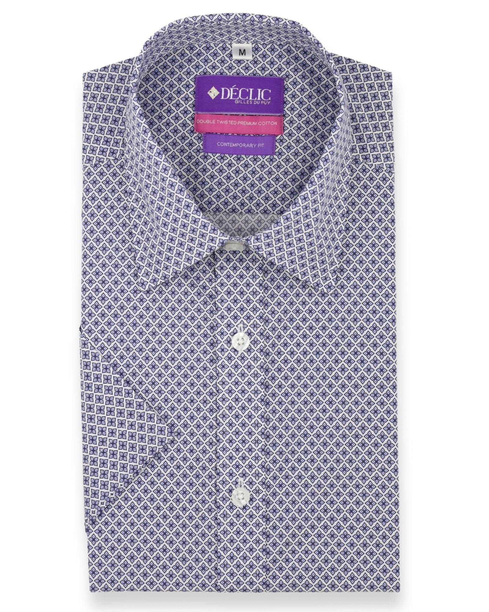DÉCLIC Curato Pattern Print Short Sleeve Casual Shirt for Men - Stylish Blue Button Down Shirt | Perfect for Summer Outfits, Office Wear & Casual Dates