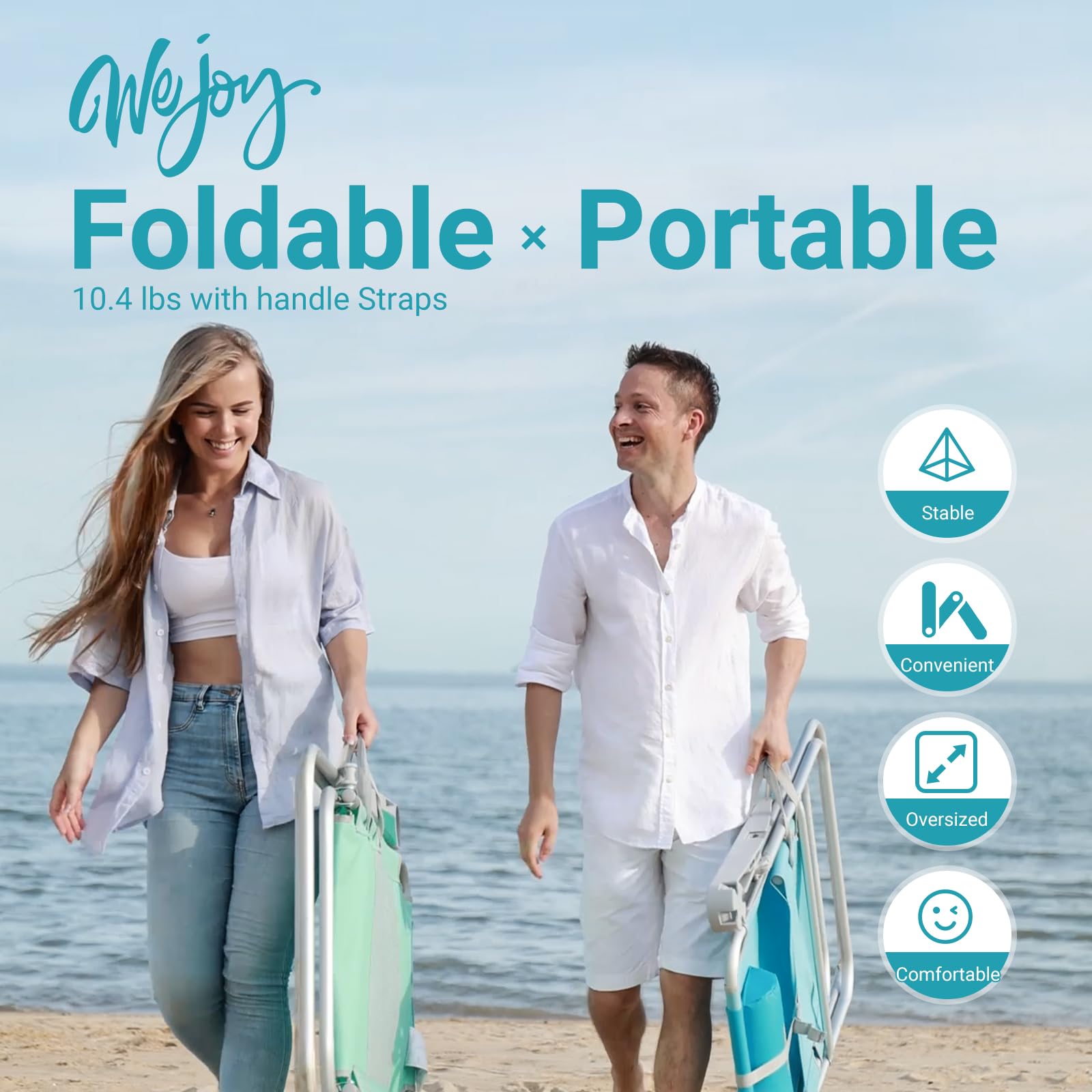 WEJOY 17 Inch Oversized Beach Chair - 5 Position Adjustable Reclining Folding Backpack Chair for Adults - Heavy Duty 300 lbs Capacity with High Back Support, Bottle Opener, Handle Strap & Phone/Cup Holder - Perfect for Beach, Camping, Backyard, Poolside & Outdoor Relaxation