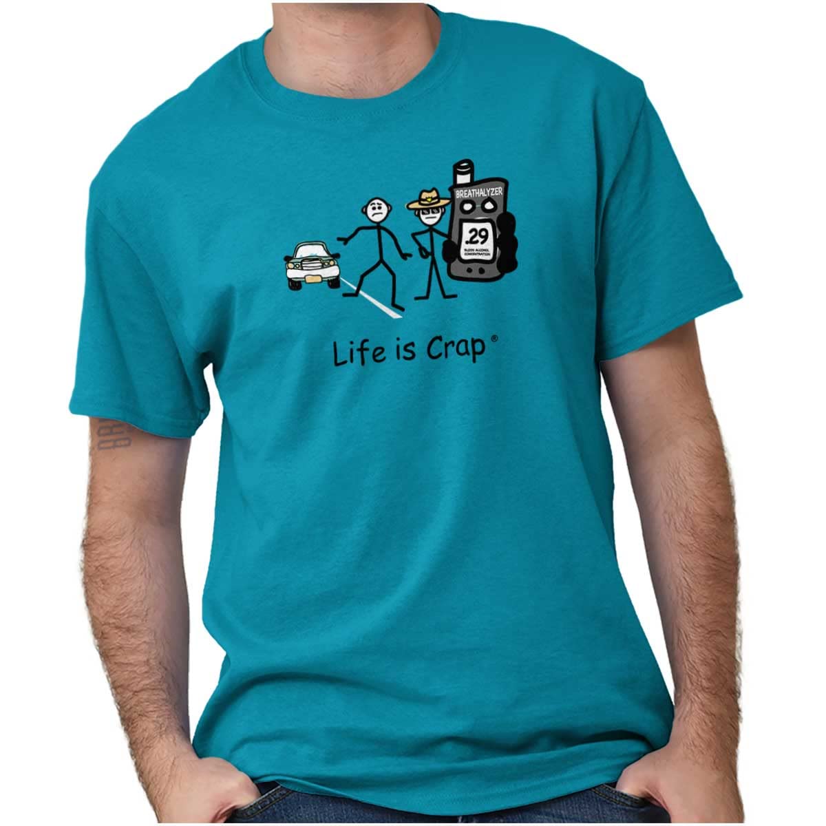 Brisco Brands Alcohol Breathalyzer DUI Test Graphic T-Shirt for Men & Women - Funny Drunk Driving Prevention Shirt for Parties, Bars & Awareness Events