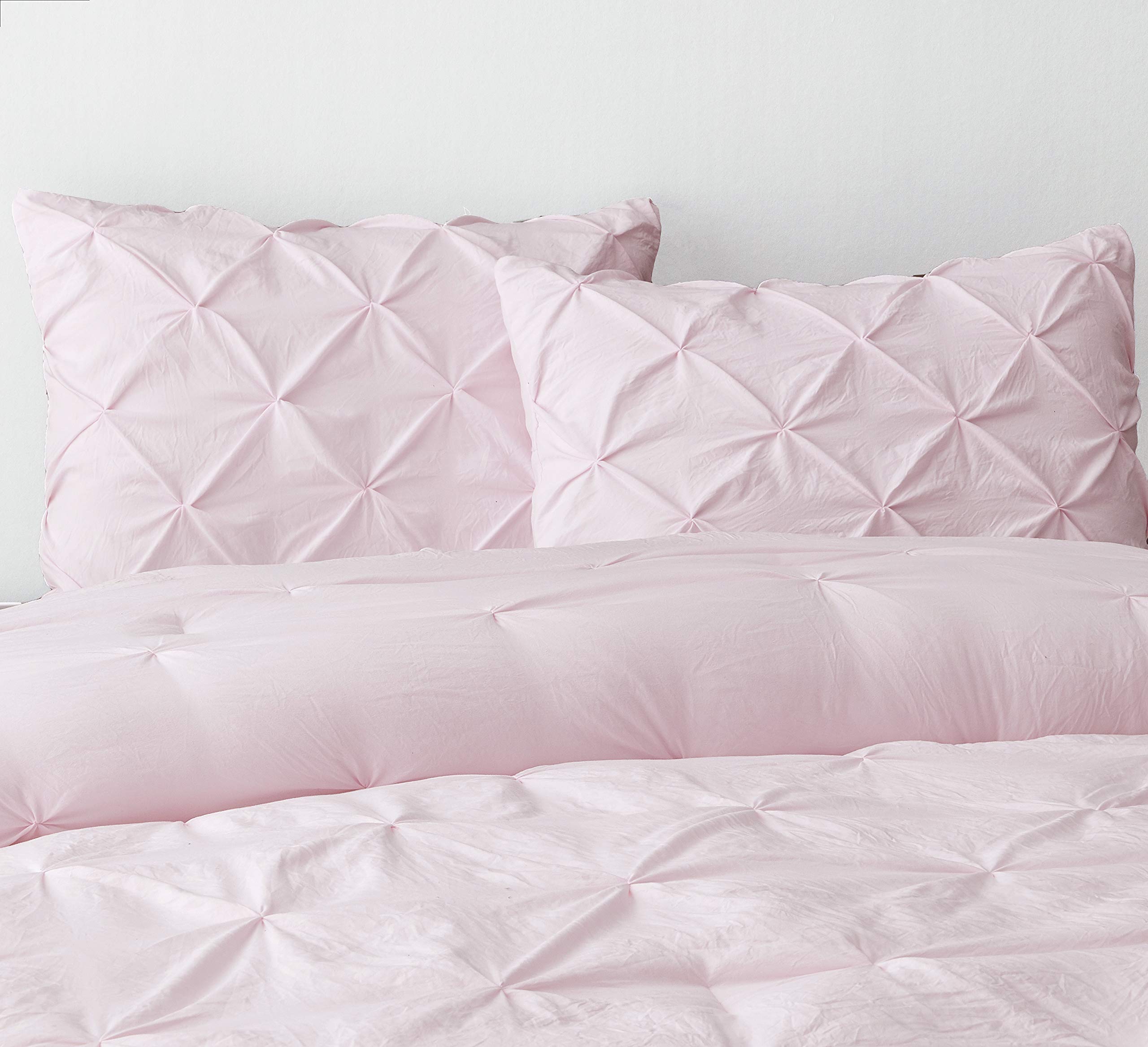 Premium Soft Cotton Comforter Set - All Season Goose Down Alternative Pinch Pleat Duvet Insert | 500 GSM Fill Power | Oversized Queen 3-Piece Bedding Set in Light Pink | Perfect for Master Bedroom, Guest Room & Cozy Home Decor