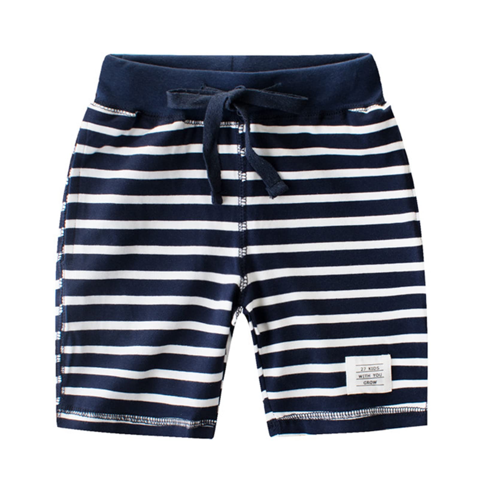 OCCOKO Boys' Cotton Striped Jogger Shorts with Pockets - Soft Casual Active Shorts for Toddlers 12-24 Months - Perfect for Summer Play, Daycare & Outdoor Activities