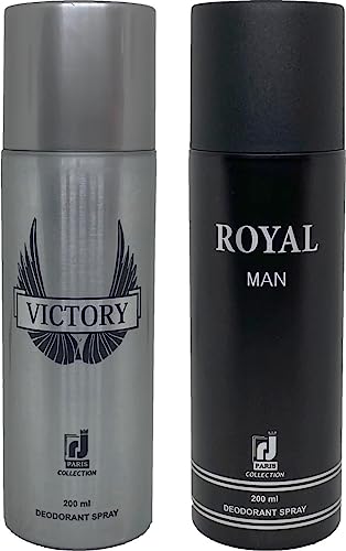 RJ Paris Victory & Royal Man Deodorant Body Spray Set for Men & Women - 200ml | Long-Lasting Fragrance for Daily Use, Gym & Outdoor Activities