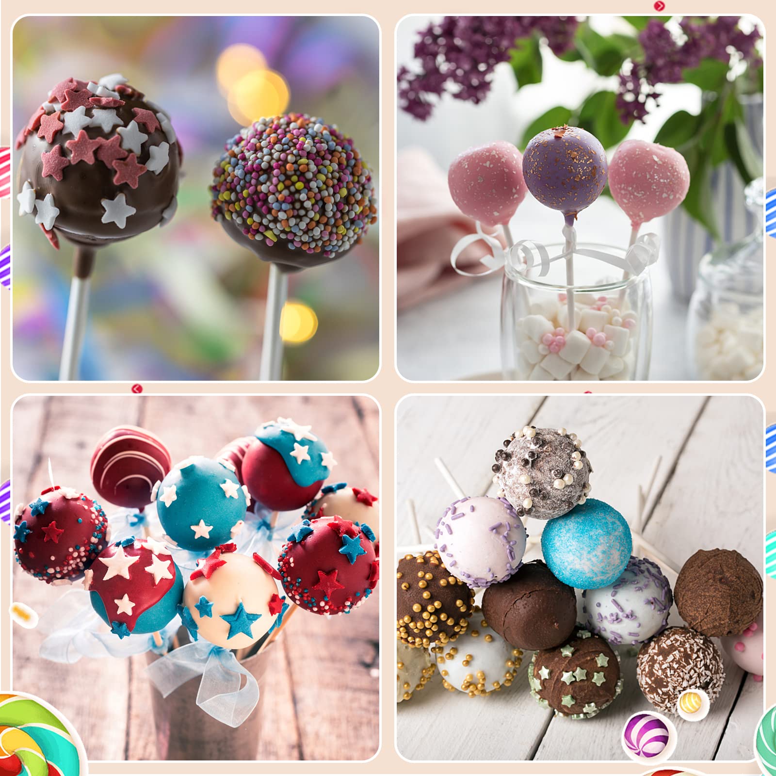 Premium Cake Pop Kit - 100 Cake Pop Sticks & Wrappers, 100 Twist Ties, Scooper & Decorating Pen - Complete DIY Baking Supplies for Lollipops, Candies, Chocolates & Cookies - Perfect for Birthday Parties, Baby Showers & Holiday Treats
